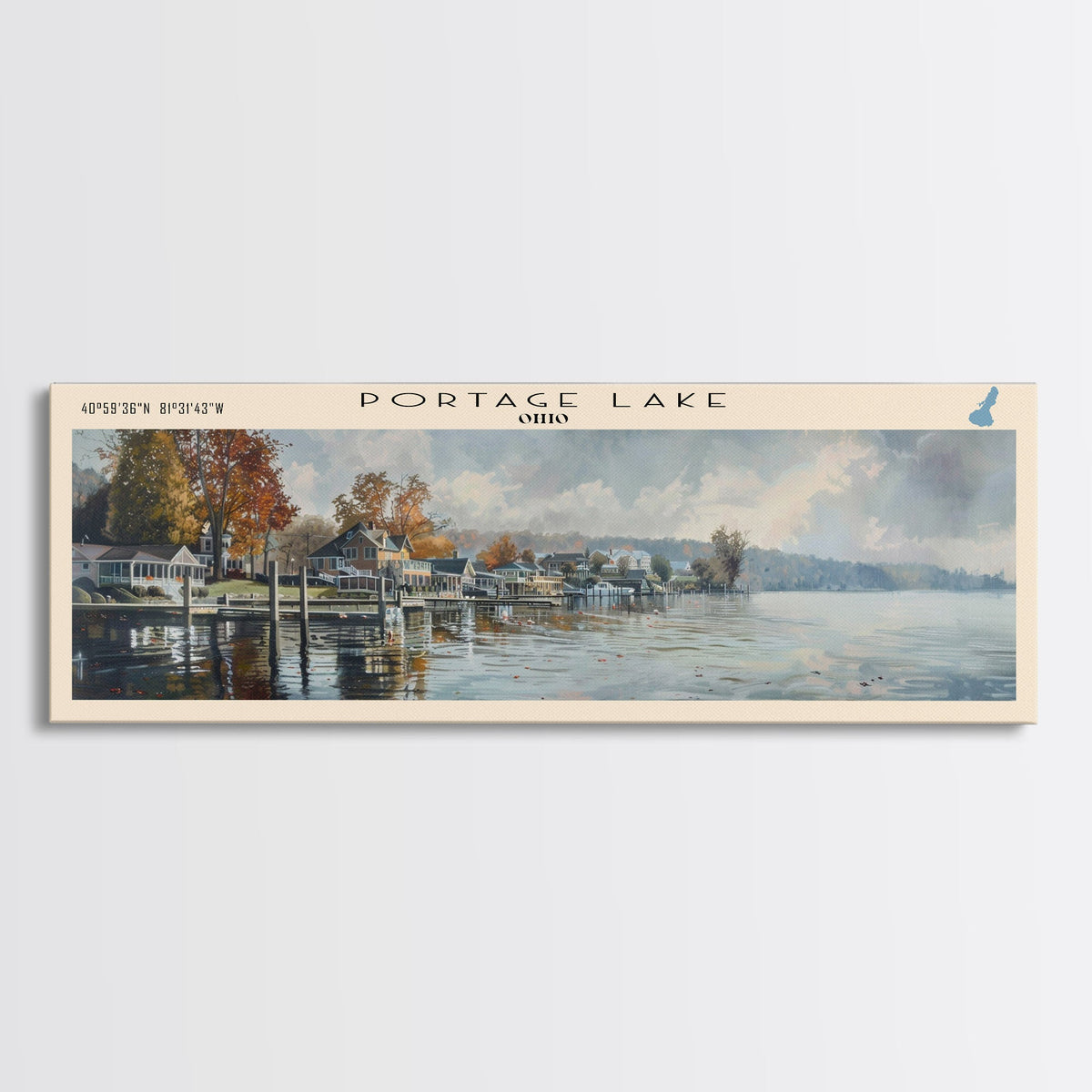 Red Deer Lake Framed Canvas Print, Lake House Decor, Panoramic Wall Art, Travel Poster, Beautiful Landscape Painting, Contemporary Art