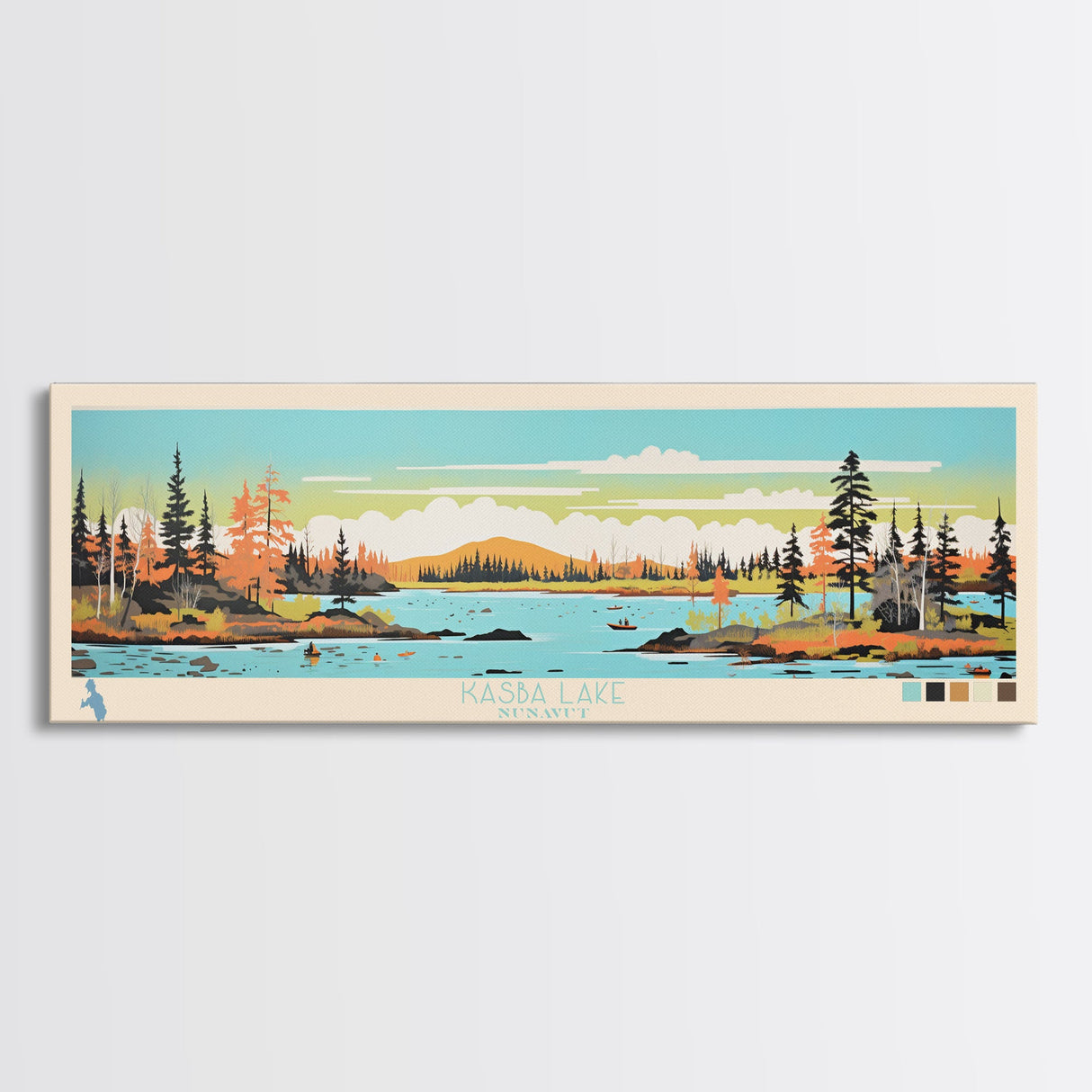 Kasba Lake Nunavut Framed Canvas Print, Panoramic Wall Art, Midcentury Modern, Pop Art, Bedroom Decor, Travel Poster, Home Decor