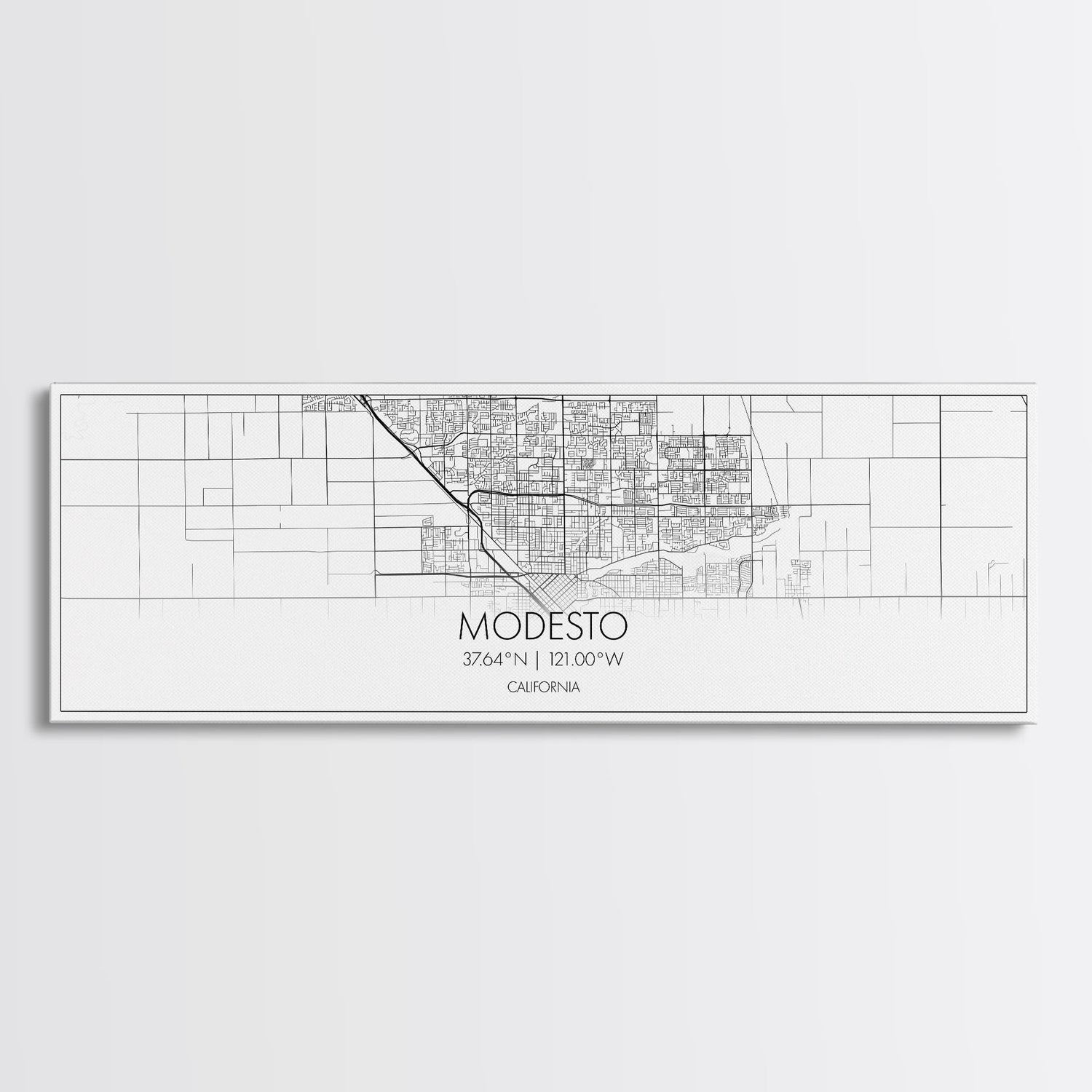 Panoramic Modesto City Map, California Art, Map Print, Minimalist Wall Art, Canvas Art, Housewarming Gift, Street Map Art, Closing Gift