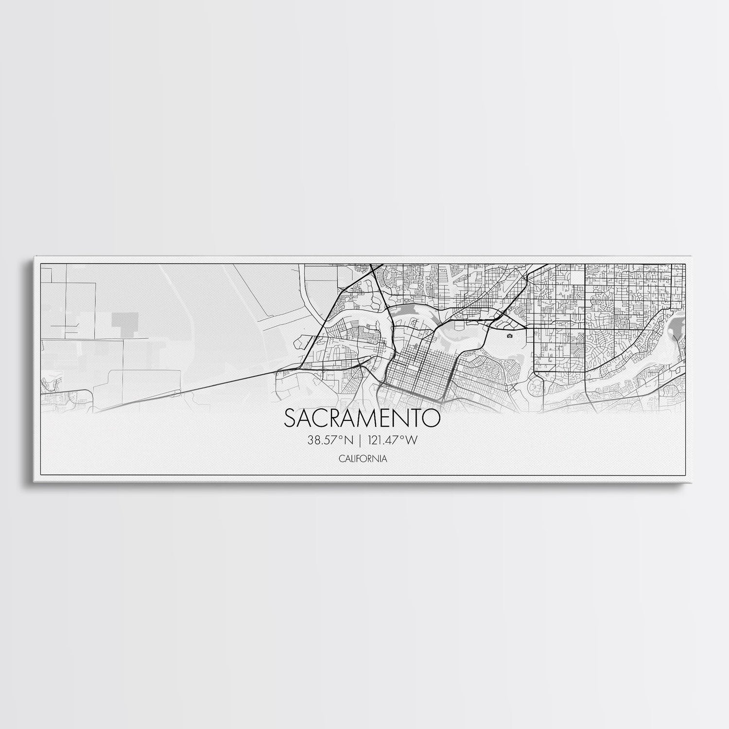 Panoramic Sacramento City Map, California Art, Map Print, Minimalist Wall Art, Canvas Art, Housewarming Gift, Street Map Art, Closing Gift