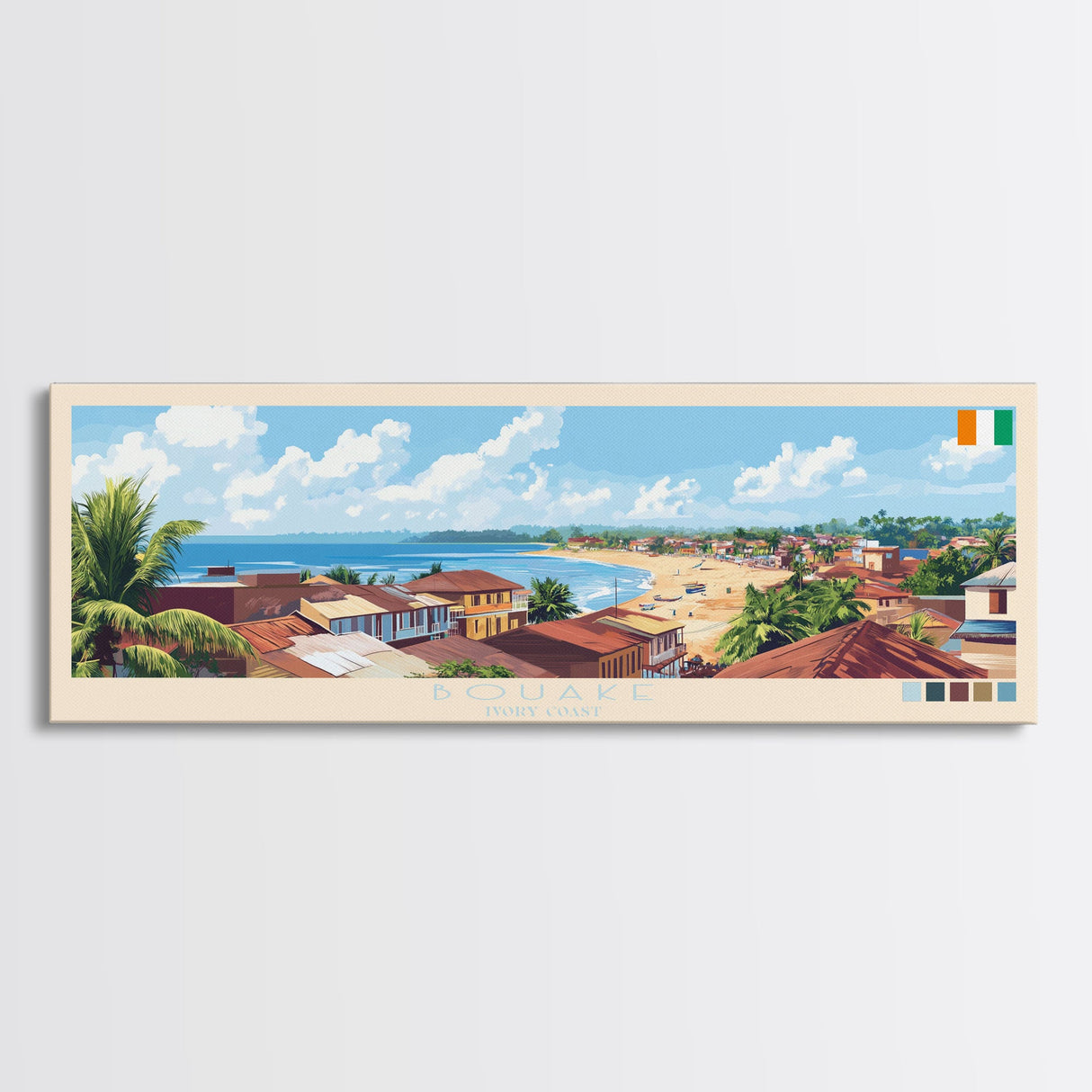 Bouake, Ivory Coast Panoramic Travel Poster Canvas Print, Bouake, Ivory Coast Painting, Ivory Coast Art, Bouake Panoramic Travel Art, Travel Painting