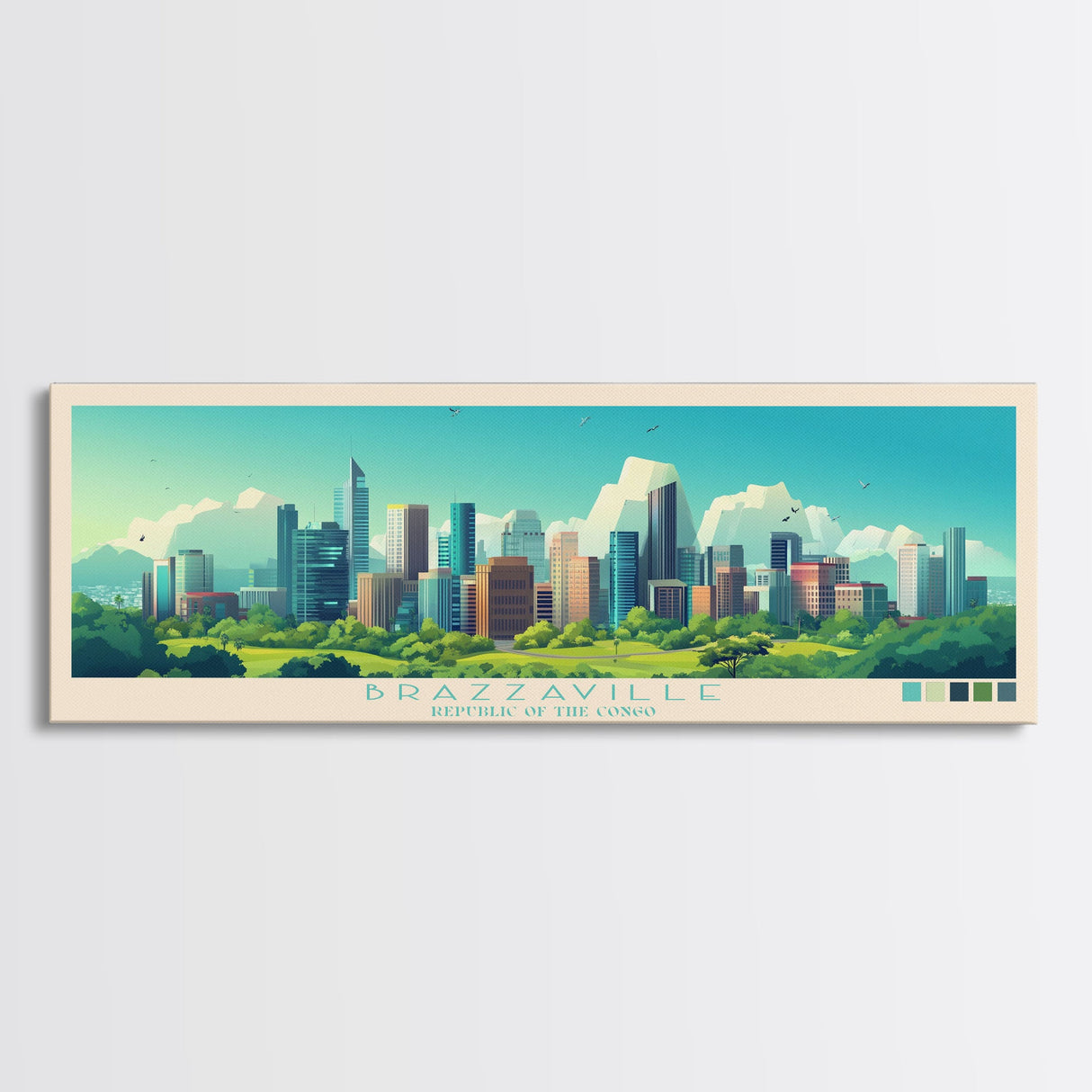 Brazzaville, Republic of the Congo Panoramic Travel Poster Canvas Print, Brazzaville, Republic of the Congo Painting, Republic of the Congo Art, Brazzaville Travel Art, Living Room Painting