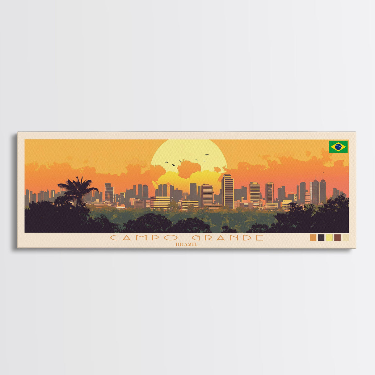 Campo Grande, Brazil Panoramic Travel Poster Canvas Print, Campo Grande, Brazil Painting, Brazil Art, Campo Grande Panoramic Travel Art, Travel Painting