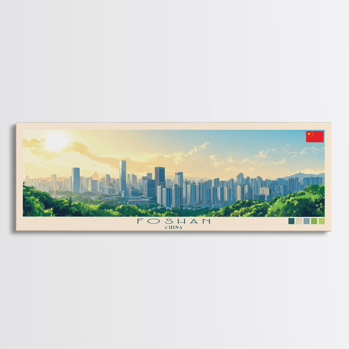 Foshan, China Panoramic Travel Poster Canvas Print, Foshan, China Painting, China Art, Foshan Panoramic Travel Art, Travel Painting