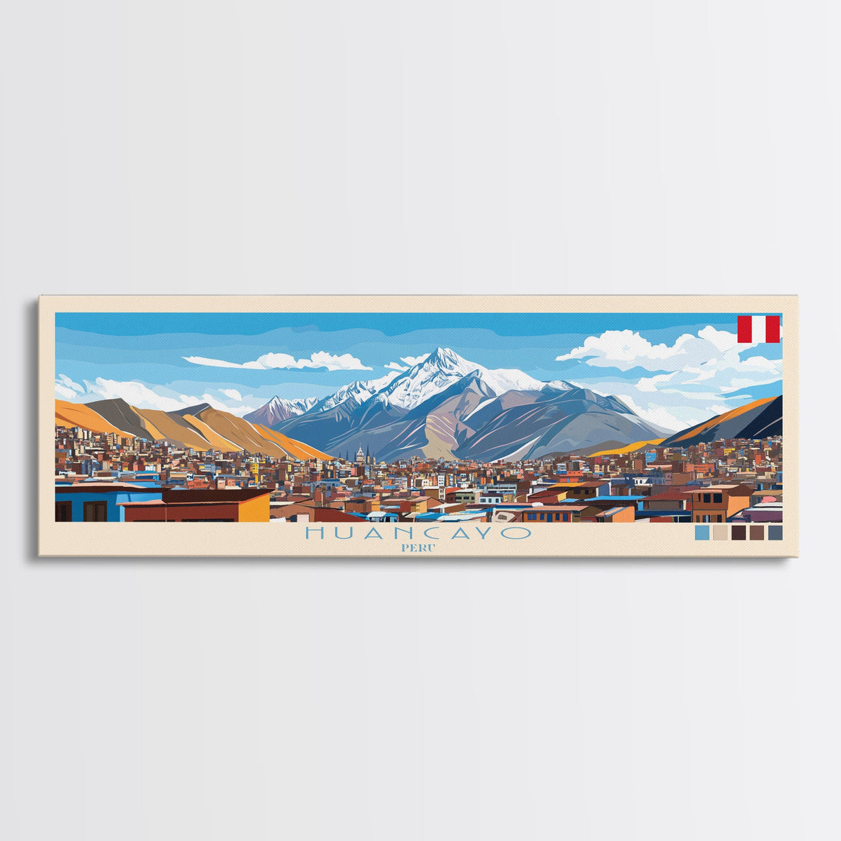 Huancayo, Peru Travel Poster Panoramic Canvas Print, Huancayo, Peru Painting, Peru Art, Huancayo Travel Art, Guest Room Painting