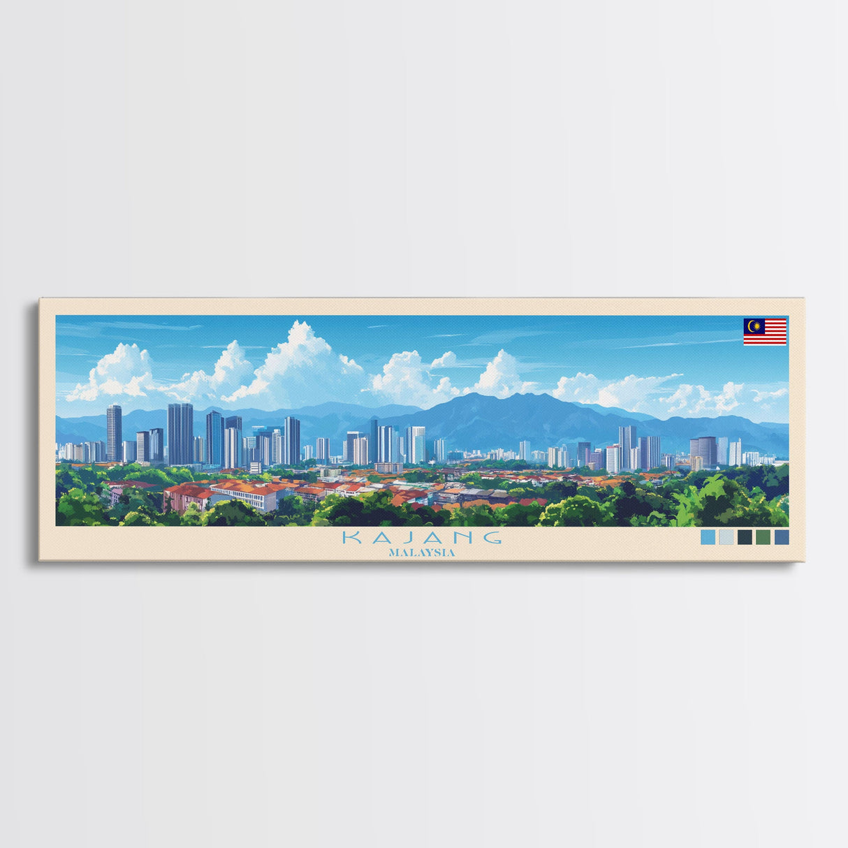 Kajang, Malaysia Panoramic Travel Poster Canvas Print, Kajang, Malaysia Painting, Malaysia Art, Kajang Panoramic Travel Art, Travel Painting