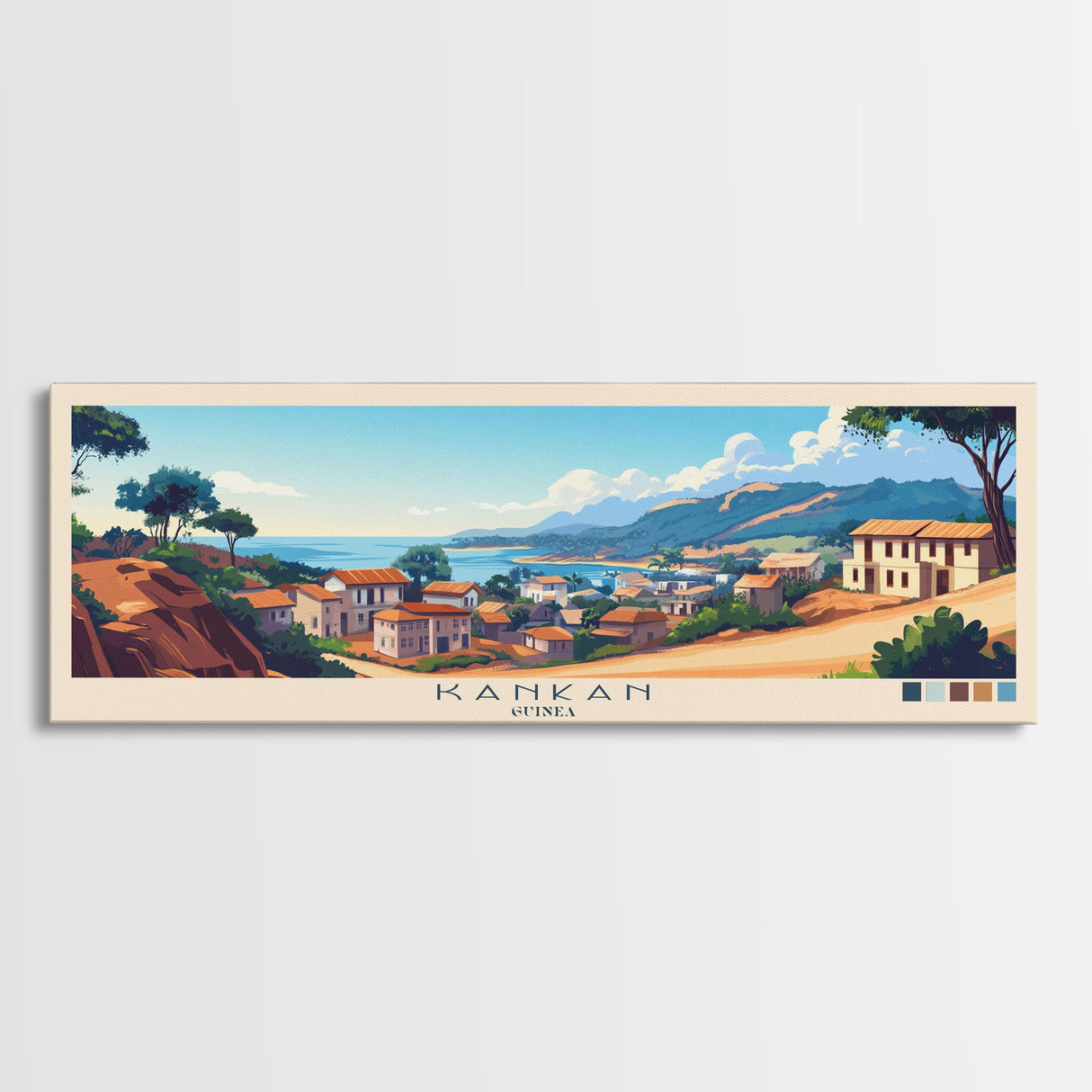 Kankan, Guinea Panoramic Travel Poster Canvas Print, Kankan, Guinea Painting, Guinea Art, Kankan Panoramic Travel Art, Travel Painting