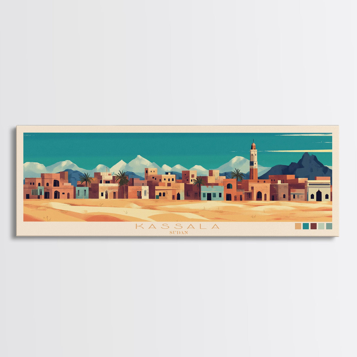 Kassala, Sudan Panoramic Travel Poster Canvas Print, Kassala, Sudan Painting, Sudan Art, Kassala Travel Art, Guest Room Painting