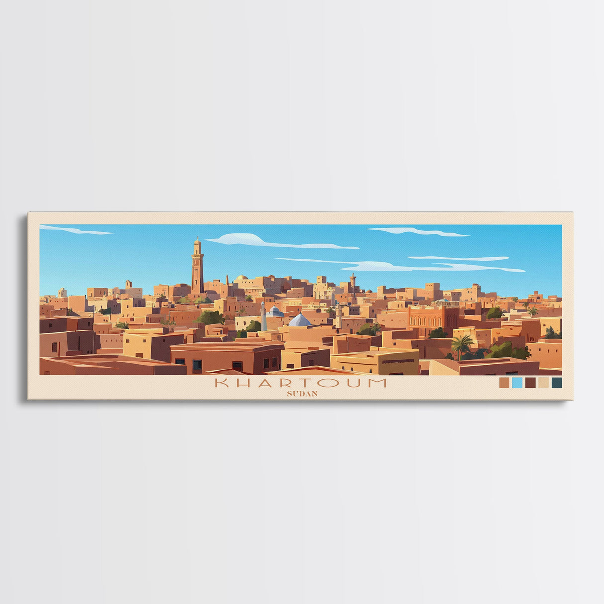 Khartoum, Sudan Travel Poster Panoramic Canvas Print, Khartoum, Sudan Painting, Sudan Art, Khartoum Travel Art, Guest Room Painting