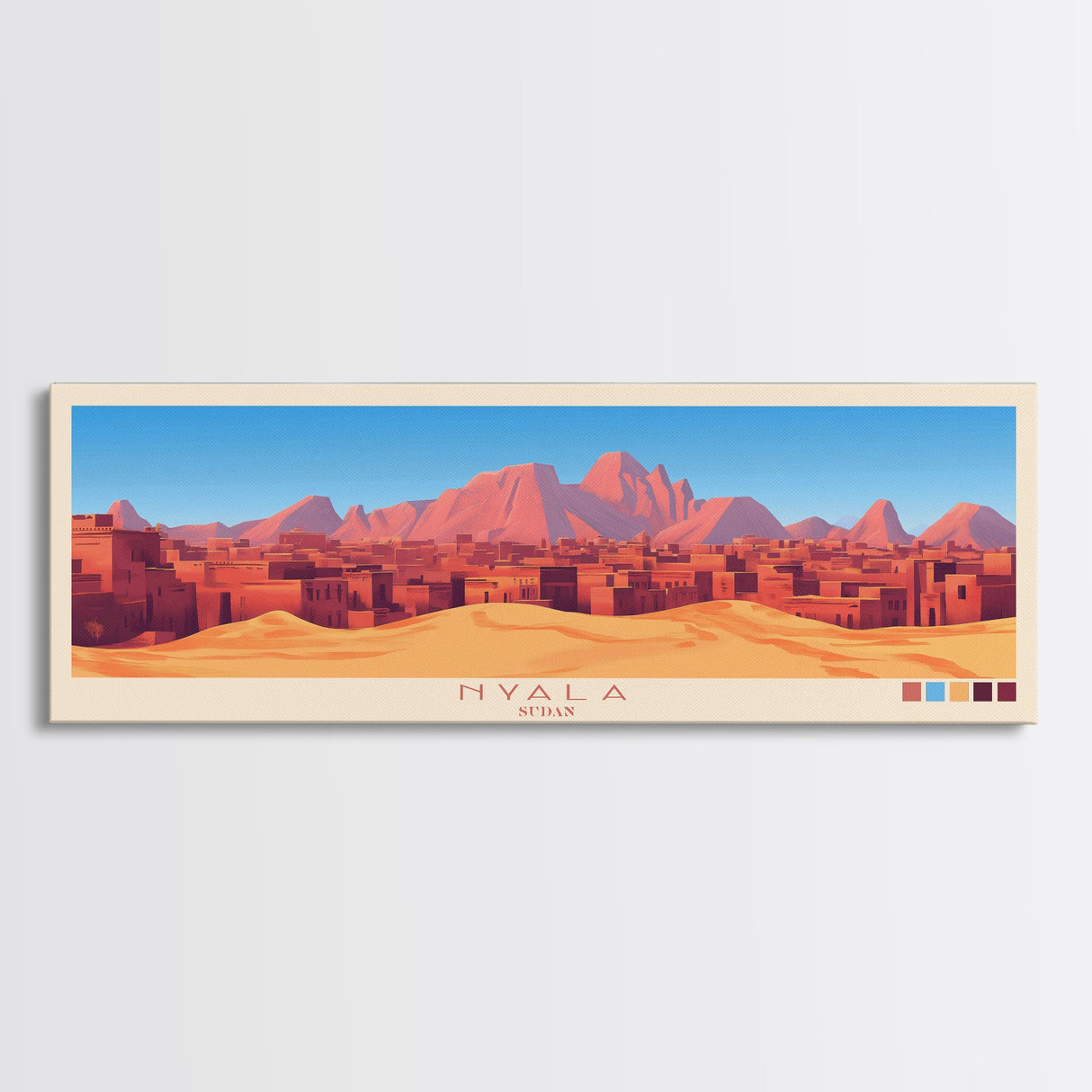 Nyala, Sudan Travel Poster Panoramic Canvas Print, Nyala, Sudan Painting, Sudan Art, Nyala Travel Art, Guest Room Painting