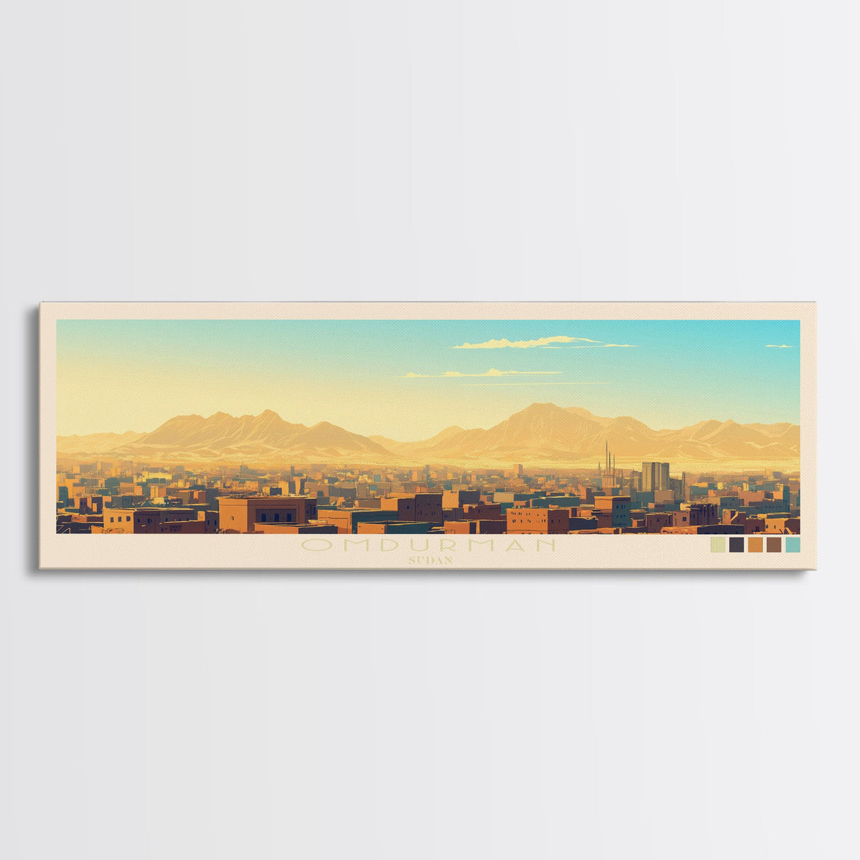 Omdurman, Sudan Panoramic Travel Poster Canvas Print, Omdurman, Sudan Painting, Sudan Art, Omdurman Travel Art, Guest Room Painting