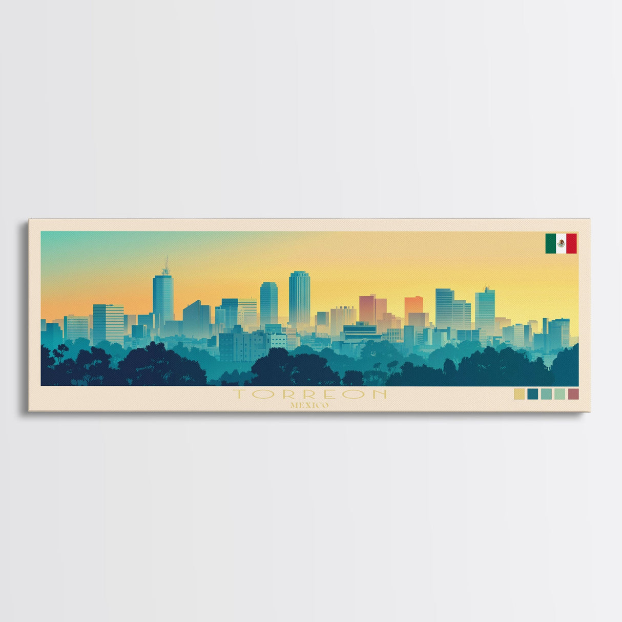 Torreon, Mexico Travel Poster Panoramic Canvas Print, Torreon, Mexico Painting, Mexico Art, Torreon Travel Art, Guest Room Painting