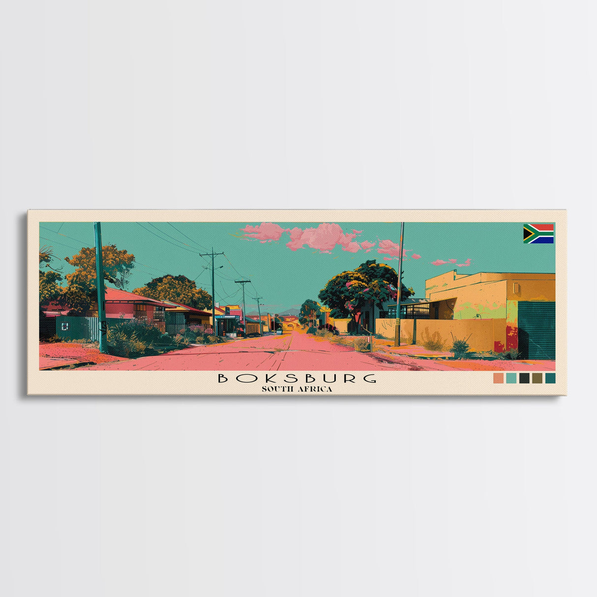 Boksburg, South Africa Panoramic Canvas Print, Boksburg, South Africa Painting, South Africa Art, Boksburg Travel Poster, Travel Art, Housewarming Gift