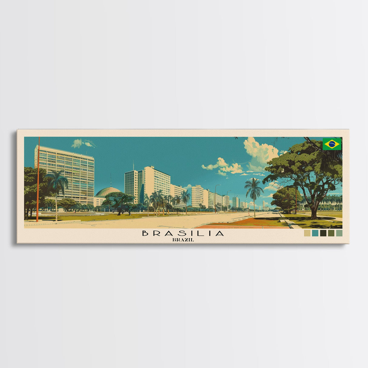 Brasilia, Brazil Panoramic Canvas Print, Brasilia, Brazil Painting, Brazil Art, Brasilia Travel Poster, Travel Art, Housewarming Gift