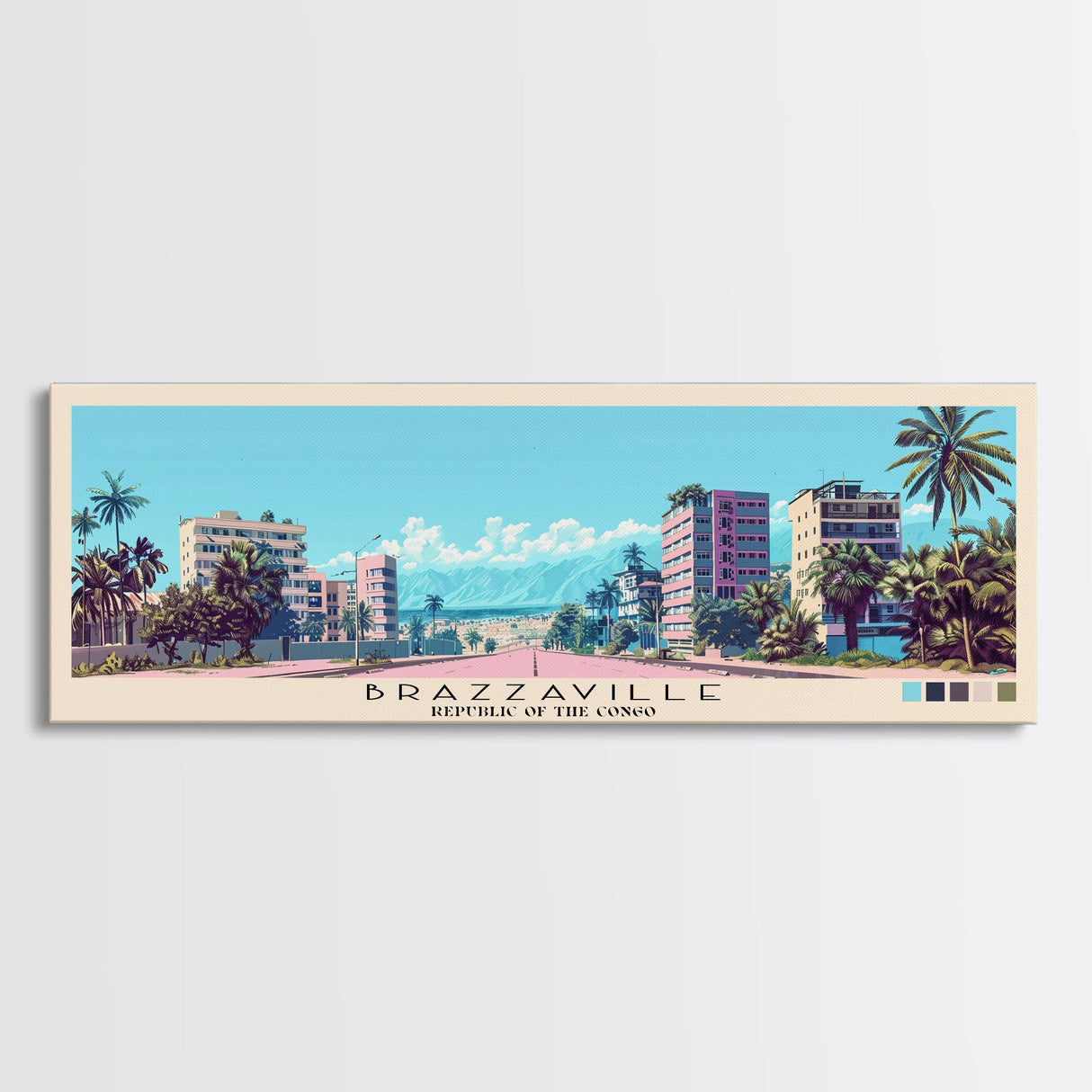 Brazzaville, Republic of the Congo Panoramic Canvas Print, Brazzaville, Republic of the Congo Painting, Republic of the Congo Art, Brazzaville Travel Poster, Travel Art, Guest Room Painting