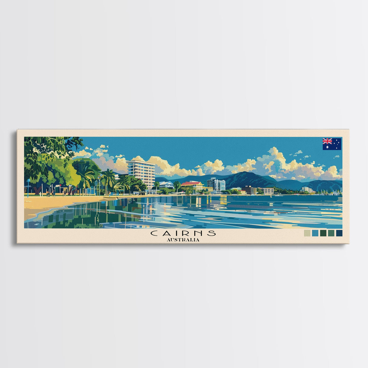 Cairns, Australia Panoramic Canvas Print, Cairns, Australia Painting, Australia Art, Cairns Travel Poster, Travel Art, Living Room Painting