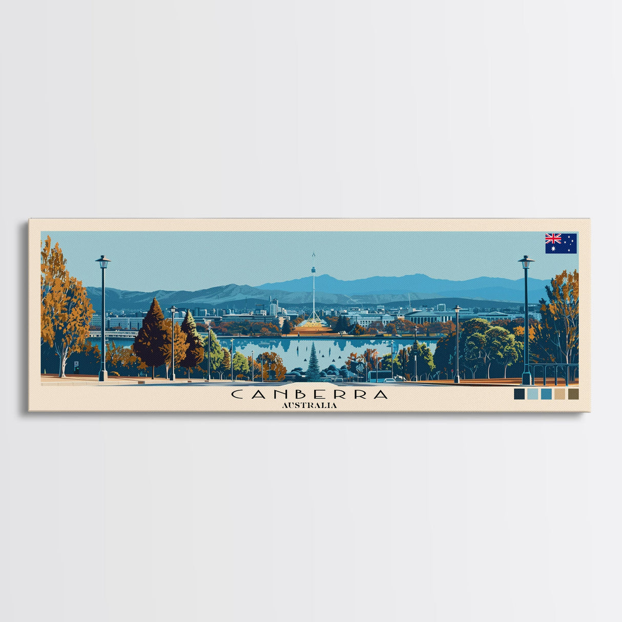 Canberra, Australia Panoramic Canvas Print, Canberra, Australia Painting, Australia Art, Canberra Travel Poster, Travel Art, Guest Room Painting