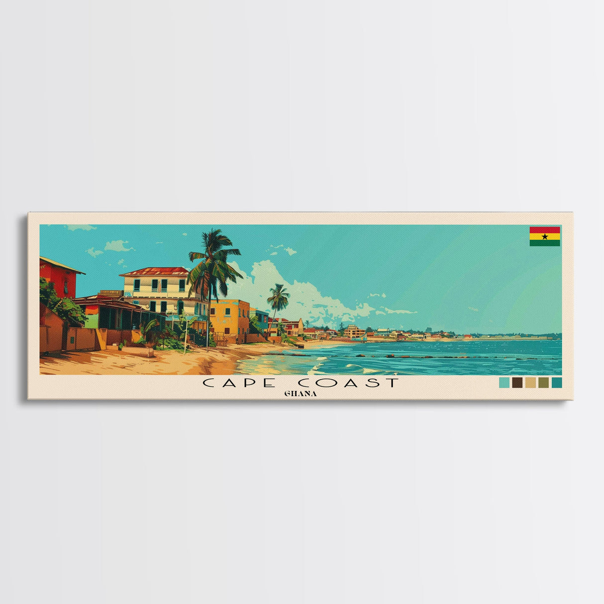 Cape Coast, Ghana Panoramic Canvas Print, Cape Coast, Ghana Painting, Ghana Art, Cape Coast Travel Poster, Travel Art, Living Room Painting