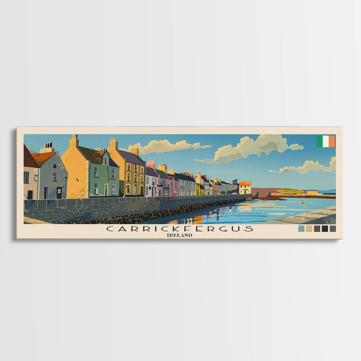 Carrickfergus, Ireland Panoramic Canvas Print, Carrickfergus, Ireland Painting, Ireland Art, Carrickfergus Travel Poster, Travel Art, Living Room Painting