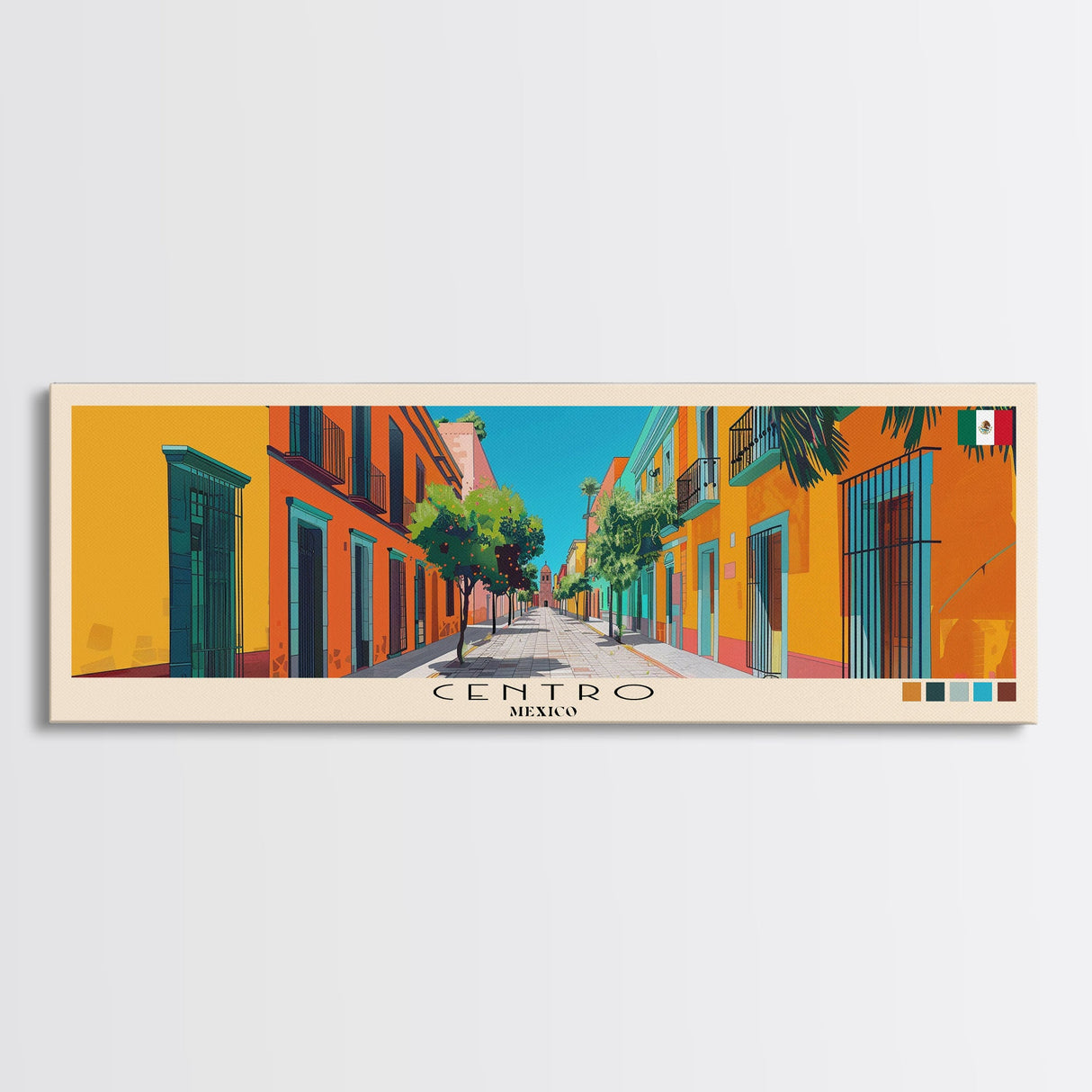 Centro, Mexico Panoramic Canvas Print, Centro, Mexico Painting, Mexico Art, Centro Travel Poster, Travel Art, Living Room Painting