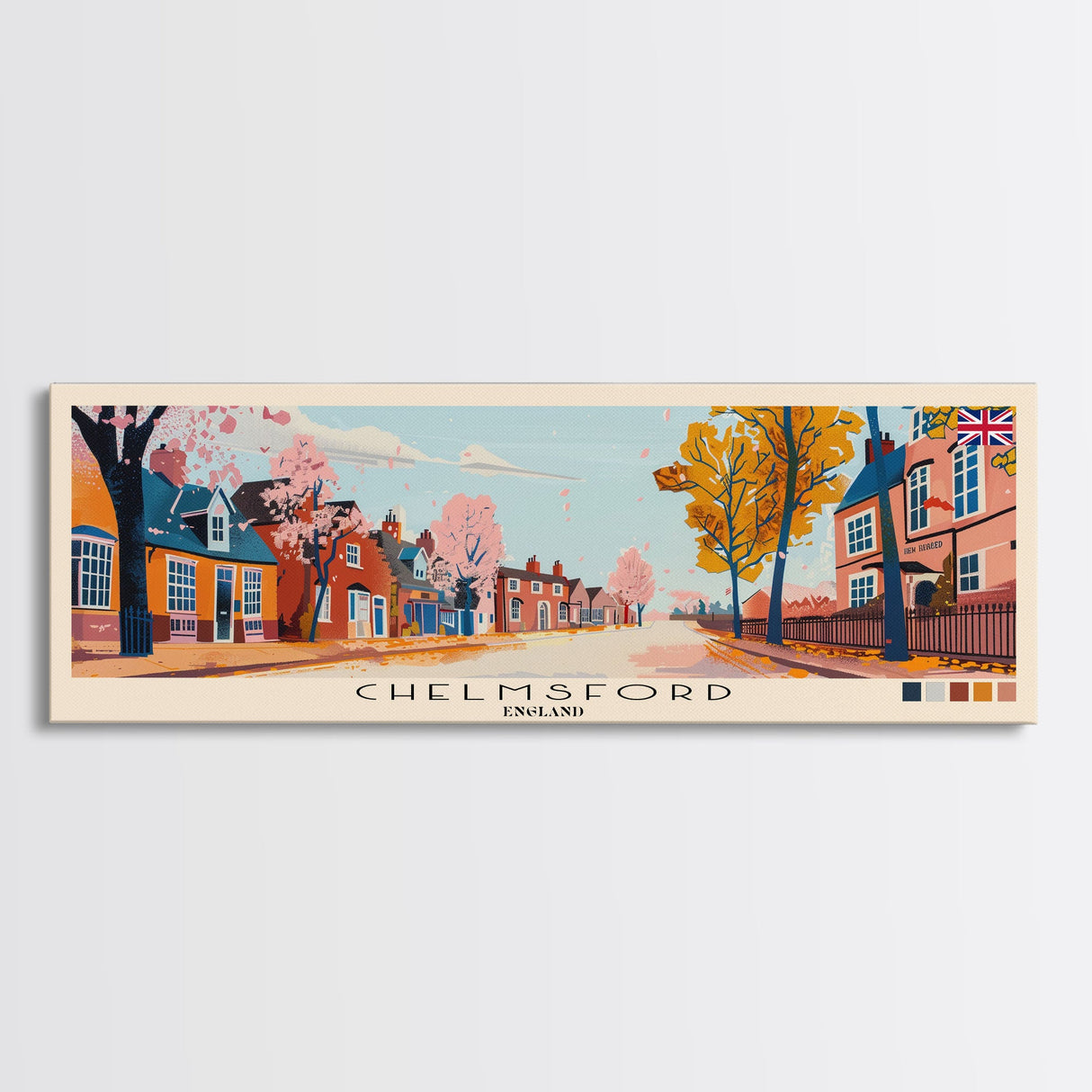 Chelmsford, England Panoramic Canvas Print, Chelmsford, England Painting, England Art, Chelmsford Travel Poster, Travel Art, Guest Room Painting