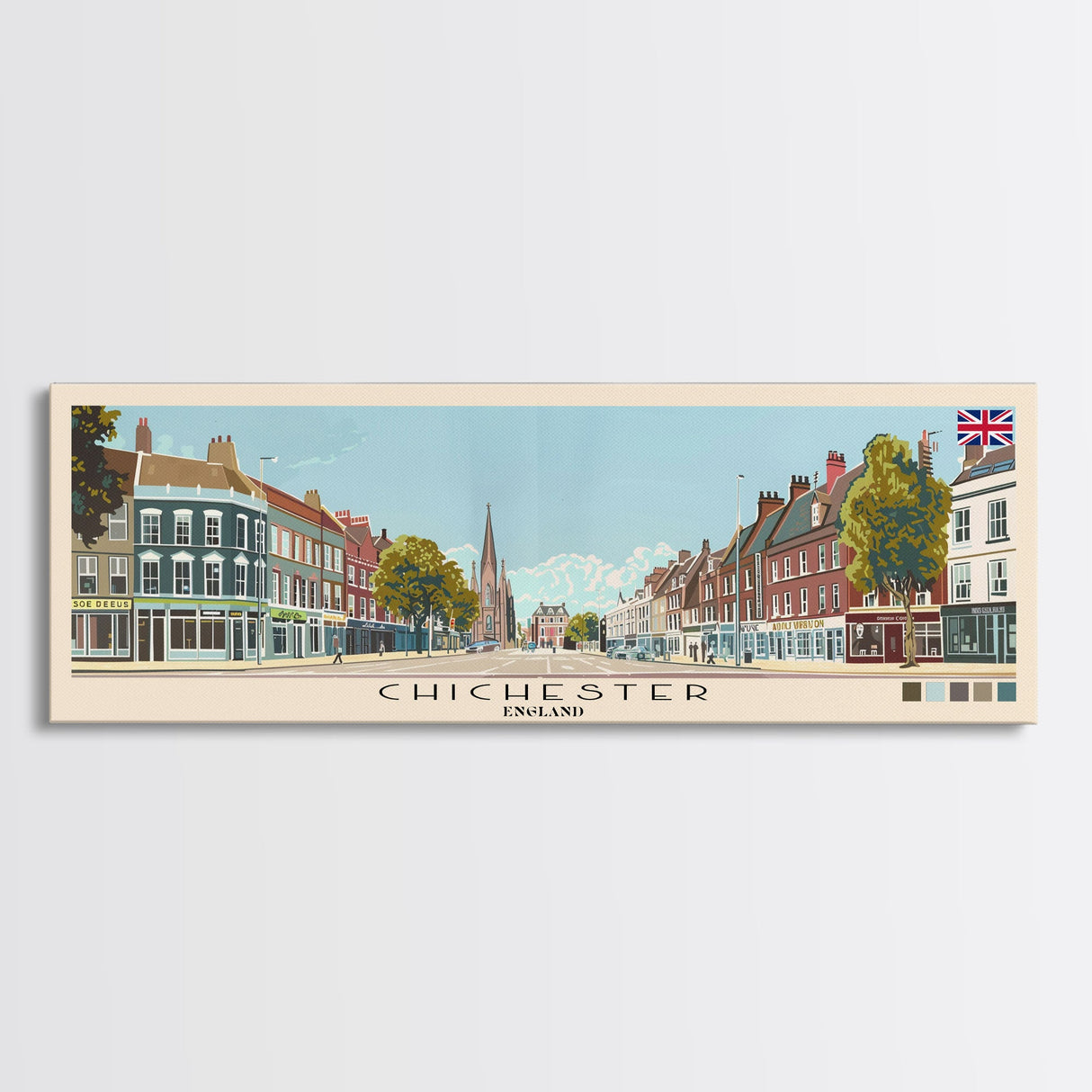 Chichester, England Panoramic Canvas Print, Chichester, England Painting, England Art, Chichester Travel Poster, Travel Art, Housewarming Gift