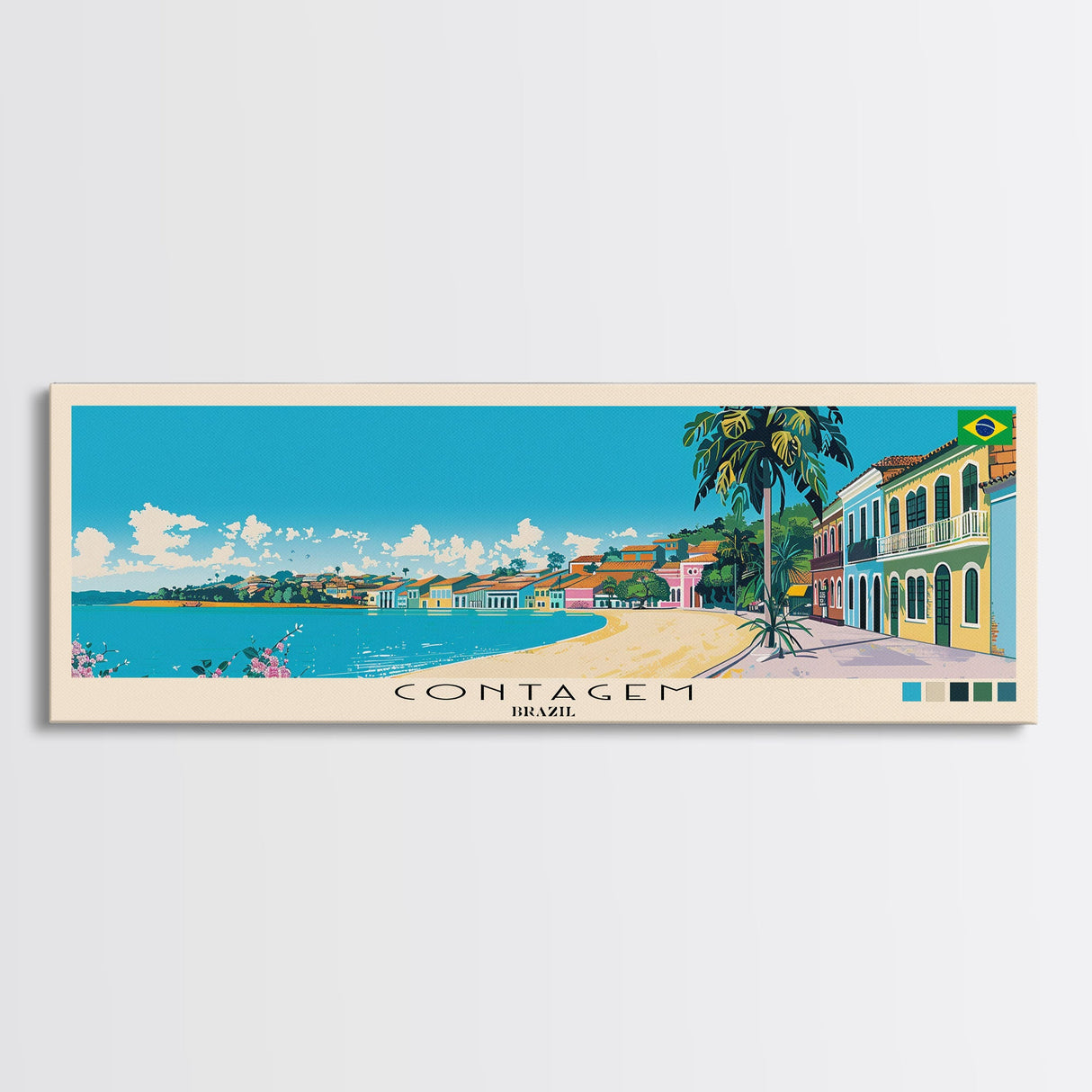 Contagem, Brazil Panoramic Canvas Print, Contagem, Brazil Painting, Brazil Art, Contagem Travel Poster, Travel Art, Guest Room Painting