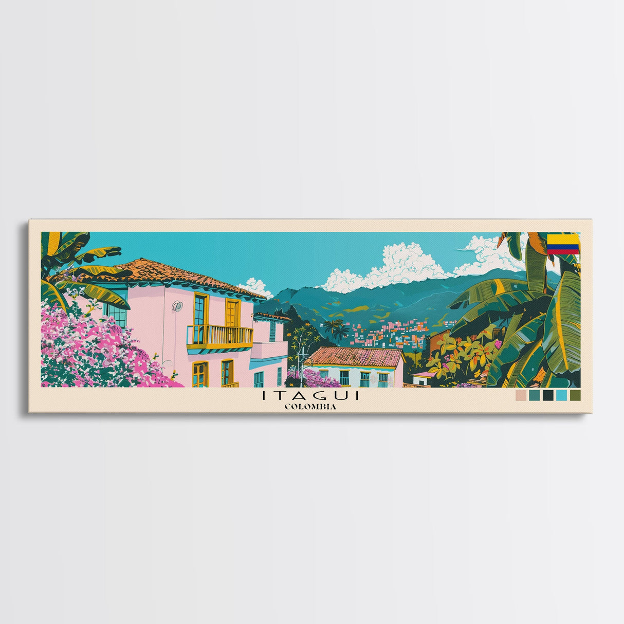 Itagui, Colombia Panoramic Canvas Print, Itagui, Colombia Painting, Colombia Art, Itagui Travel Poster, Travel Art, Guest Room Painting