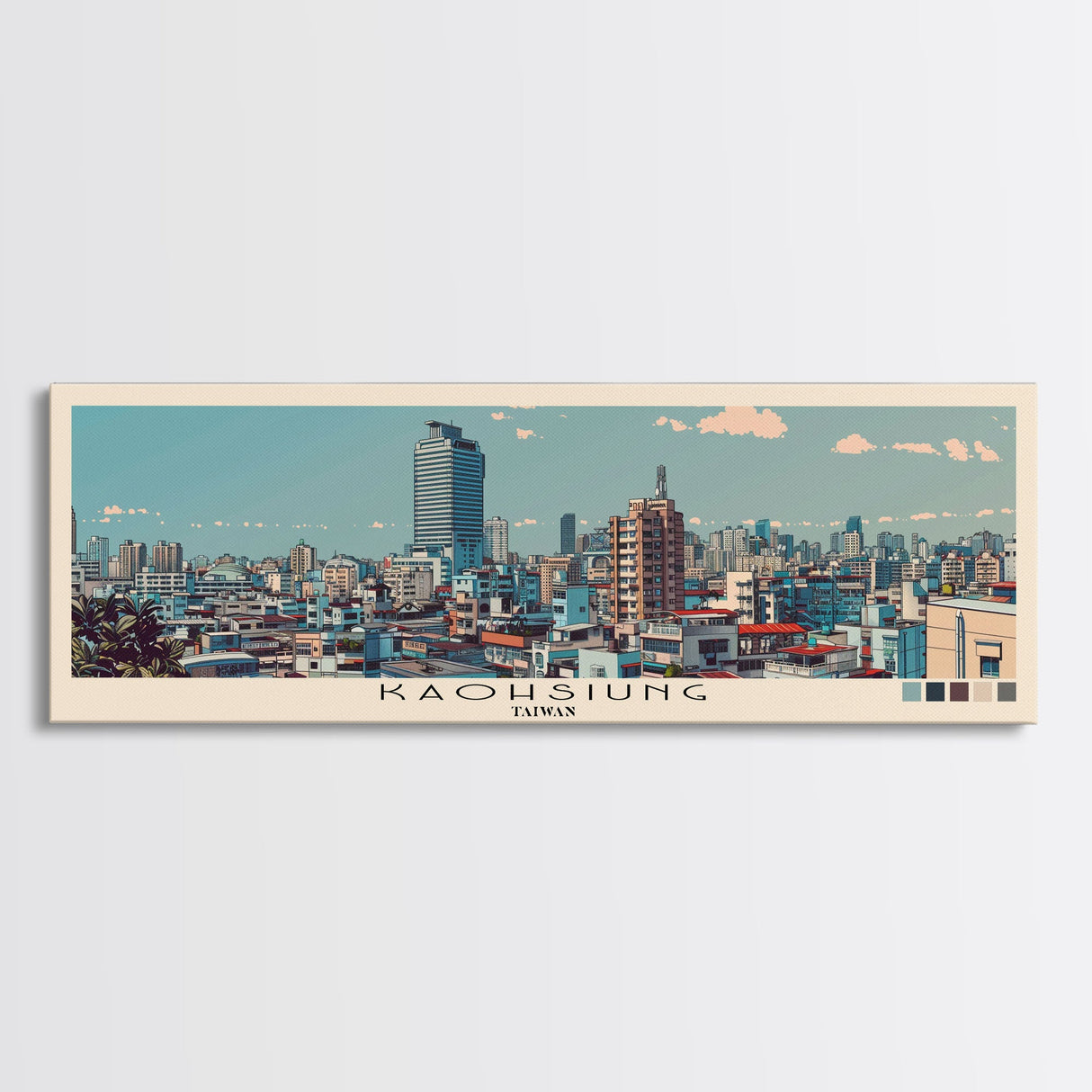 Kaohsiung, Taiwan Panoramic Canvas Print, Kaohsiung, Taiwan Painting, Taiwan Art, Kaohsiung Travel Poster, Travel Art, Vacation Gift