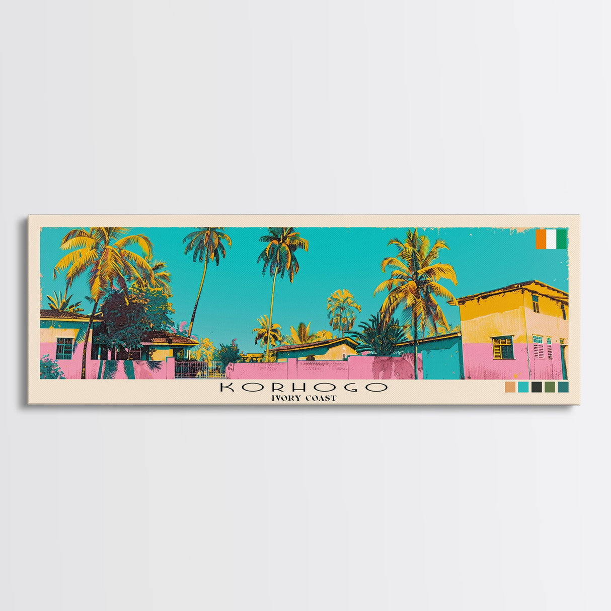 Korhogo, Ivory Coast Panoramic Canvas Print, Korhogo, Ivory Coast Painting, Ivory Coast Art, Korhogo Travel Poster, Travel Art, Vacation Gift