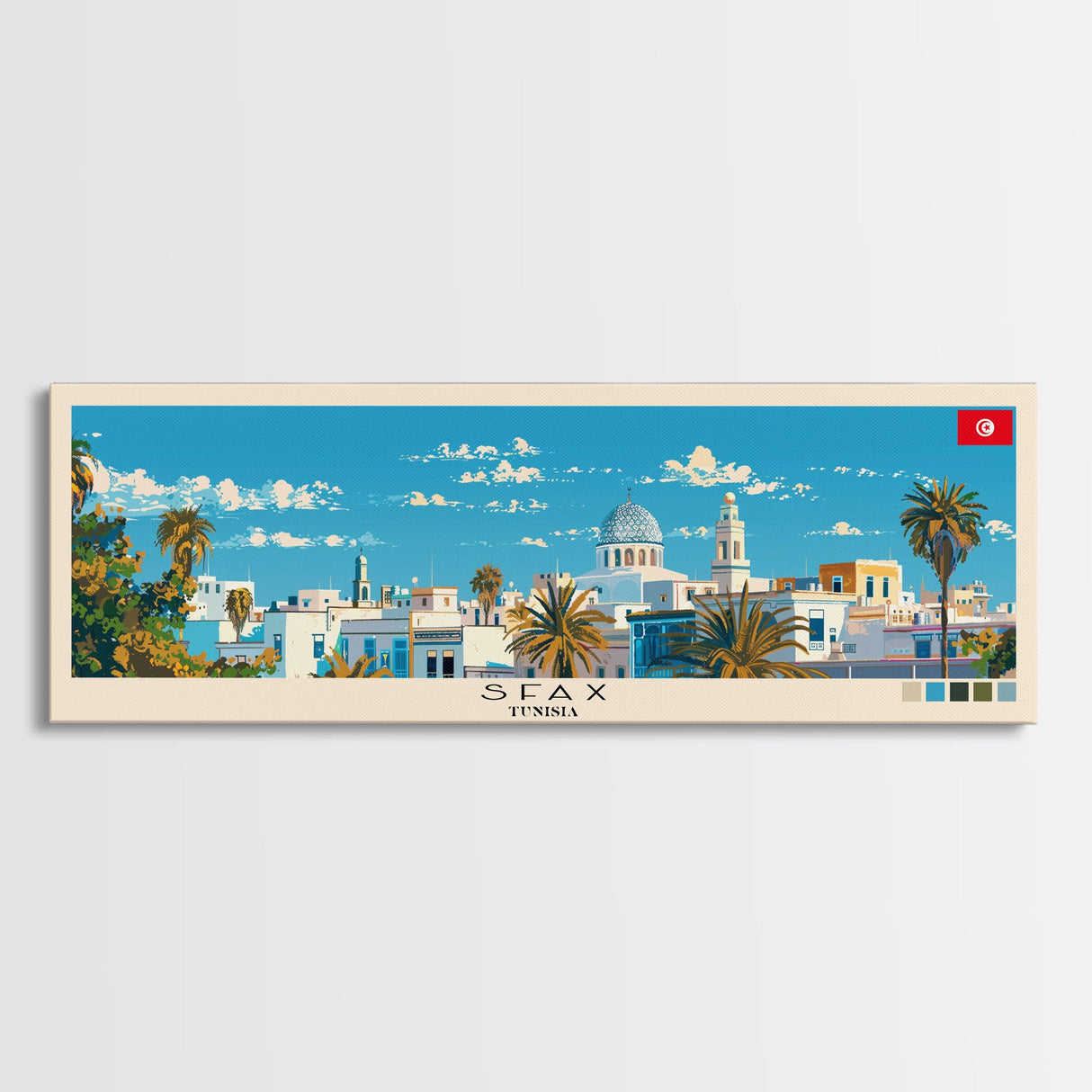 Sfax, Tunisia Panoramic Canvas Print, Sfax, Tunisia Painting, Tunisia Art, Sfax Travel Poster, Travel Art, Living Room Painting