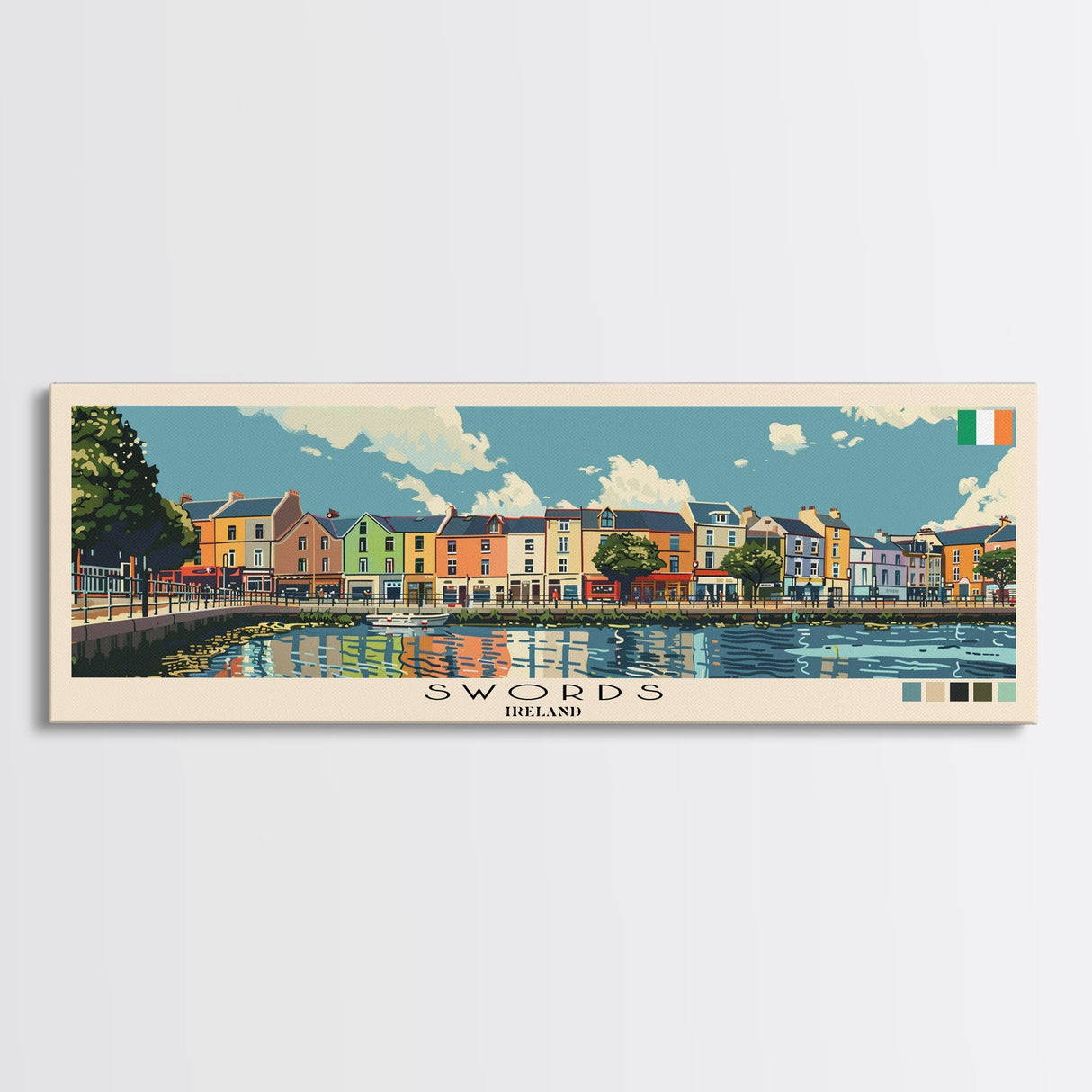 Swords, Ireland Panoramic Canvas Print, Swords, Ireland Painting, Ireland Art, Swords Travel Poster, Travel Art, Guest Room Painting
