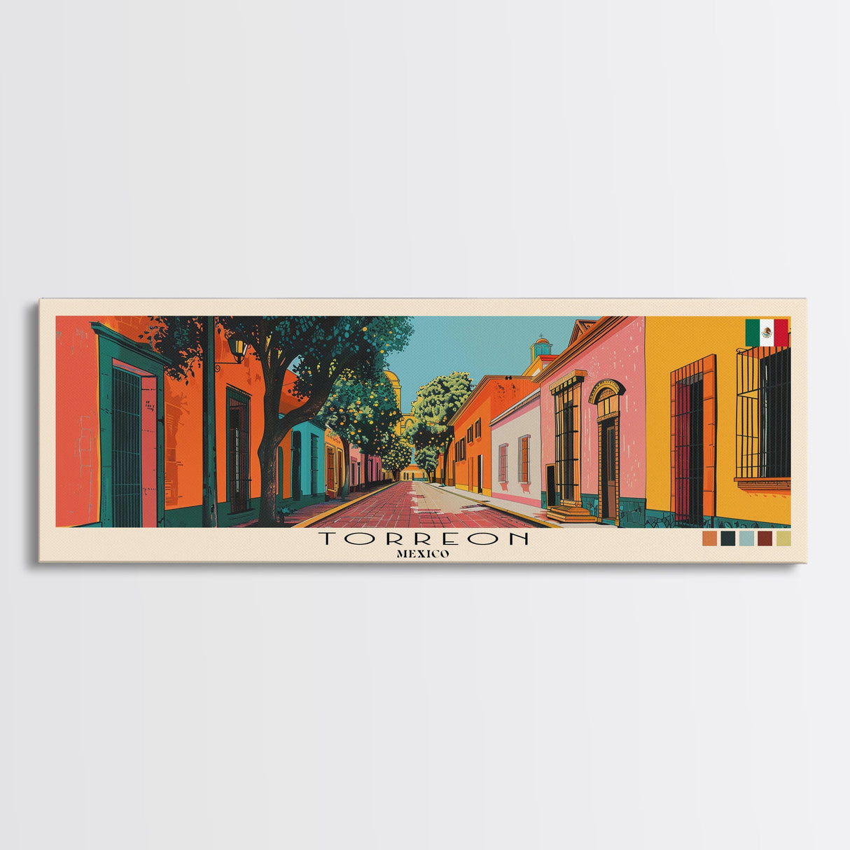 Torreon, Mexico Panoramic Canvas Print, Torreon, Mexico Painting, Mexico Art, Torreon Travel Poster, Travel Art, Housewarming Gift