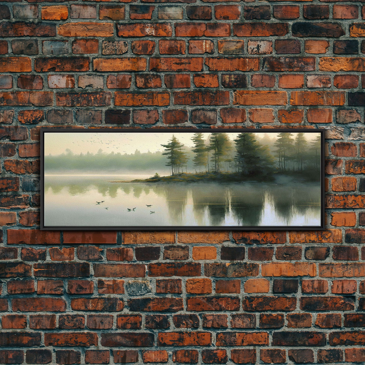 framed lake landscape art, panoramic, framed wall art, living room wall decor, framed canvas, minimalist landscape, abstract landscape art