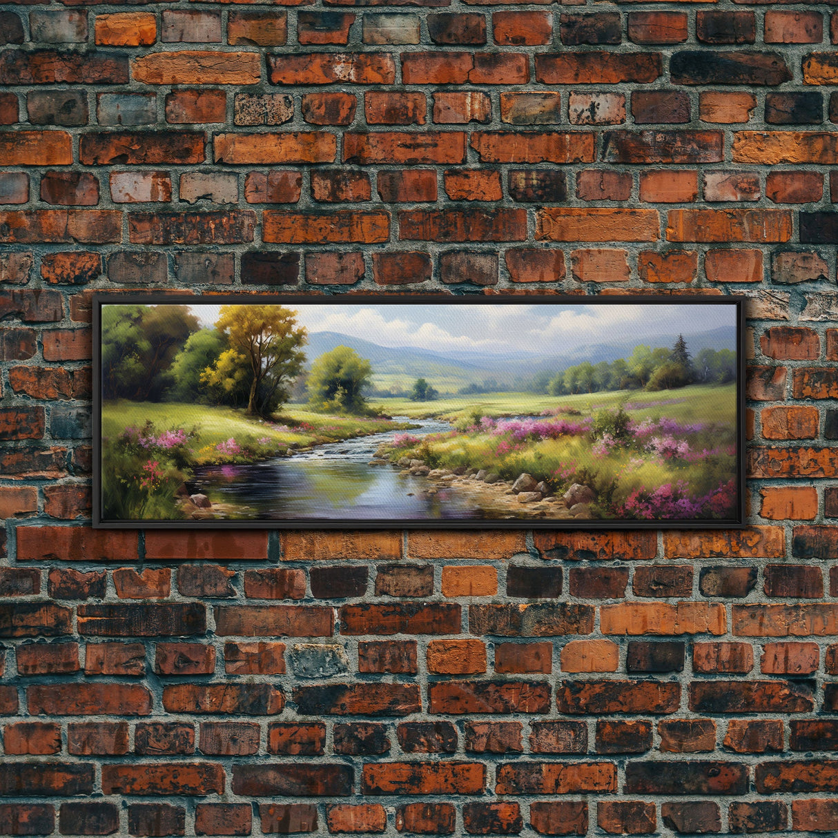 The Meadow, Framed Canvas Print, Framed Wall Art, Large Watercolor Painting, Panoramic Landscape Art Print, Modern Landscape Original Art