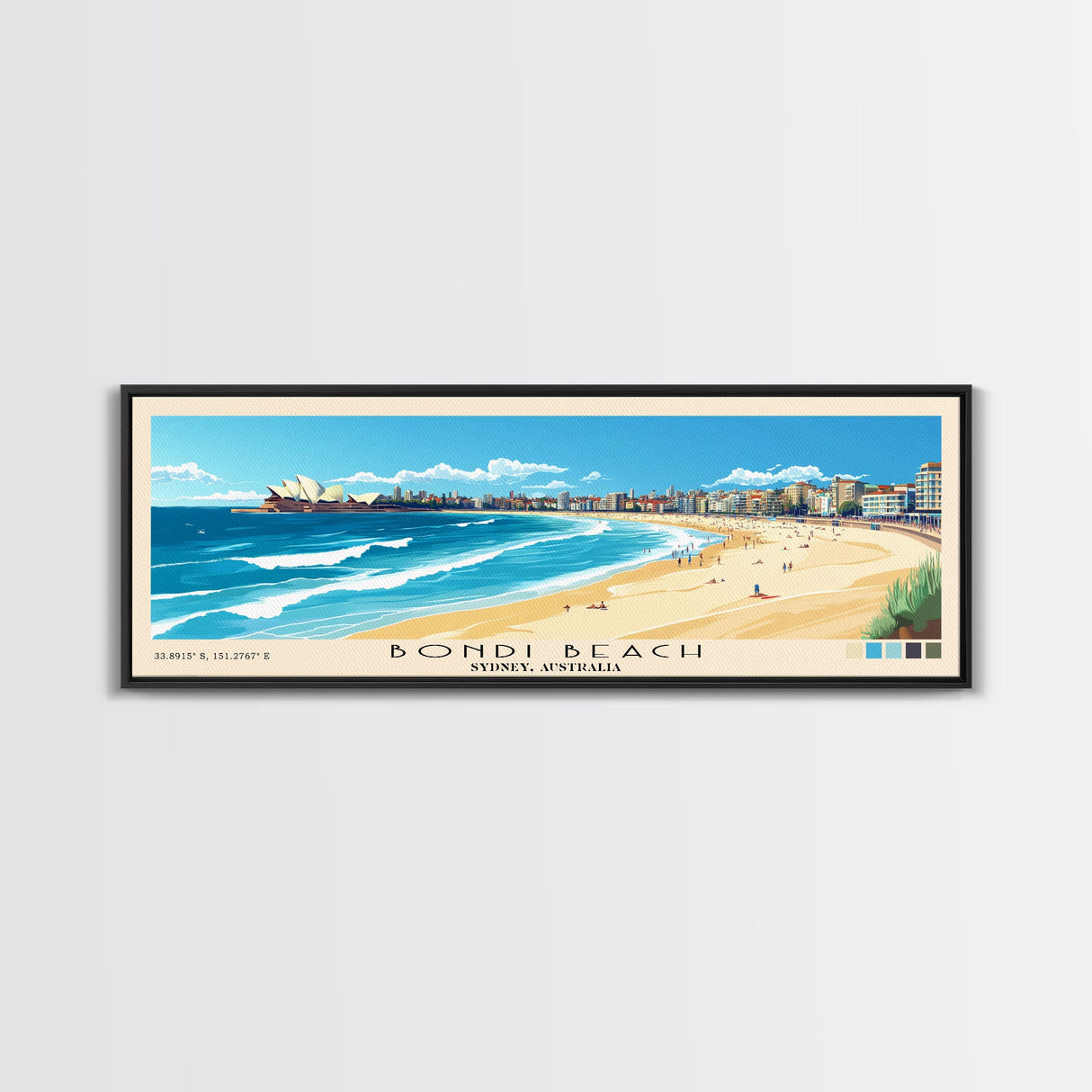 Bondi Beach, Sydney, Australia Panoramic Print, Vacation Gift, Sydney, Australia Wall Art, Beach Painting, Beach Decor, Beach Or Lakehouse Art