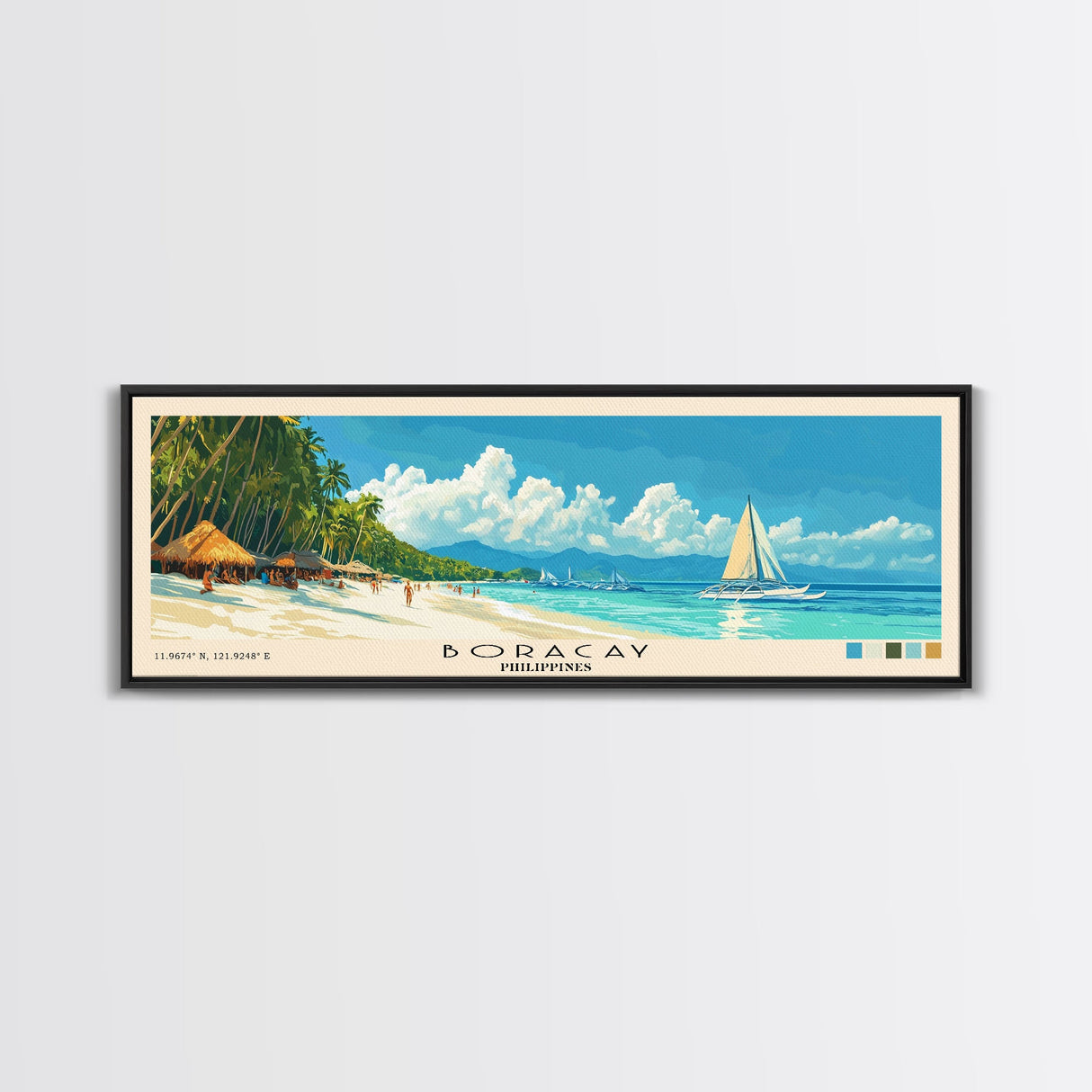 Boracay, Philippines Panoramic Print, Vacation Gift, Philippines Wall Art, Beach Painting, Beach Decor, Large Wall Art, Wood Frame Art