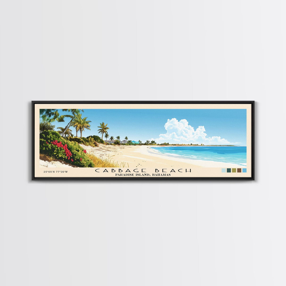 Cabbage Beach, Paradise Island, Bahamas Panoramic Print, Vacation Gift, Paradise Island, Bahamas Wall Art, Beach Painting, Beach Decor, Large Wall Art, Wood Frame Art