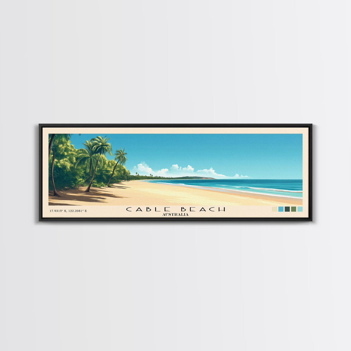 Cable Beach, Australia Panoramic Beach Print, Vacation Gift, Australia Wall Art, Framed Canvas Print, Framed Beach Painting