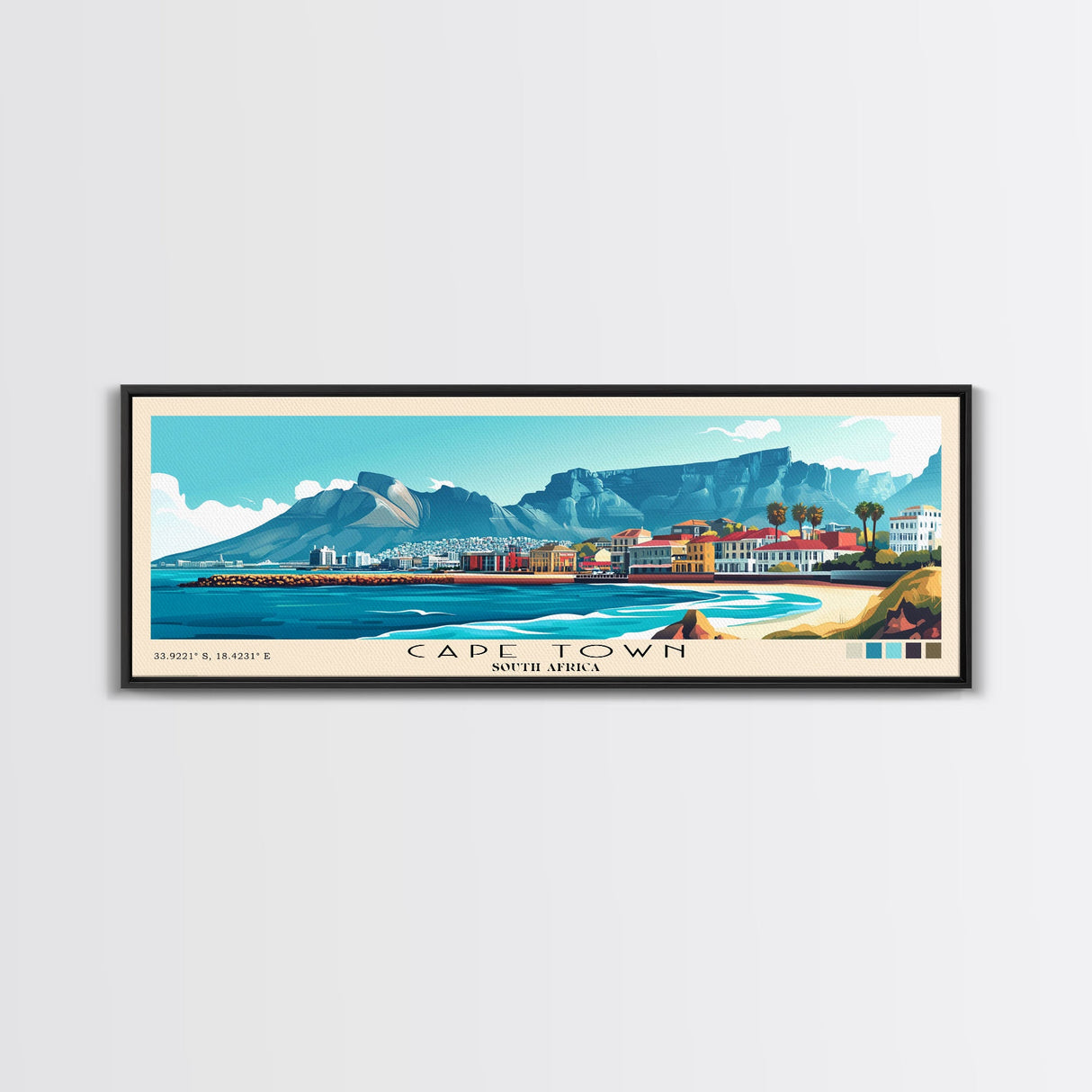 Cape Town, South Africa Panoramic Print, Vacation Gift, South Africa Wall Art, Beach Painting, Beach Decor, Large Wall Art, Wood Frame Art