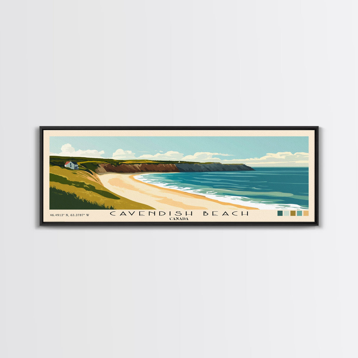 Cavendish Beach, Canada Panoramic Beach Print, Vacation Gift, Canada Wall Art, Framed Canvas Print, Framed Beach Painting