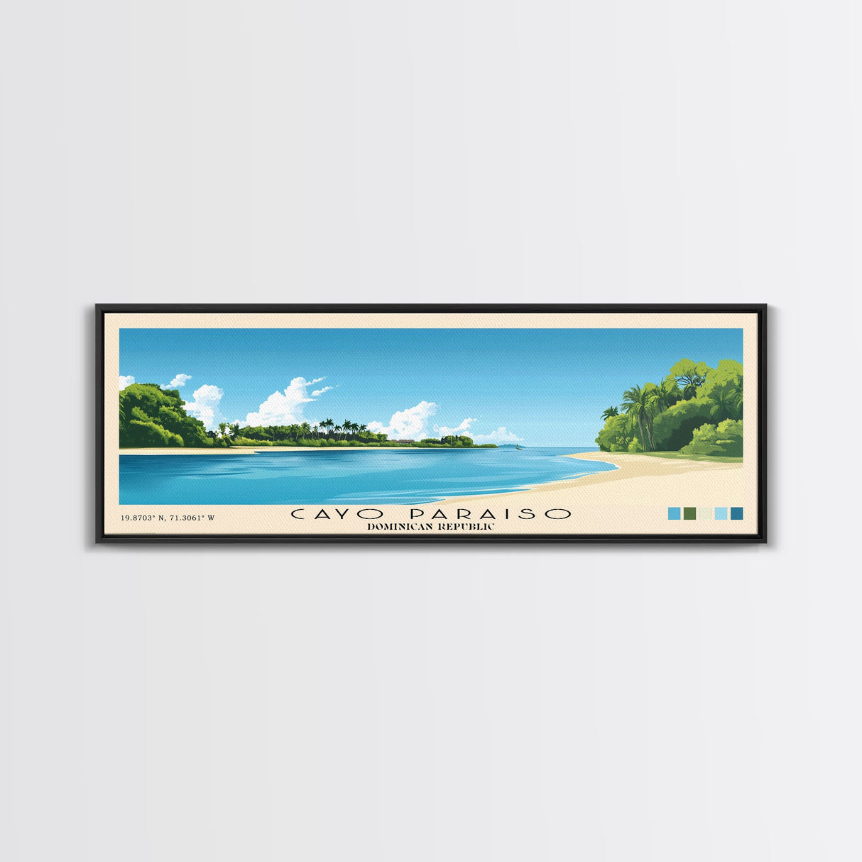 Cayo Paraiso, Dominican Republic Panoramic Beach Print, Vacation Gift, Dominican Republic Wall Art, Beach Painting, Beach Decor, Beach Painting