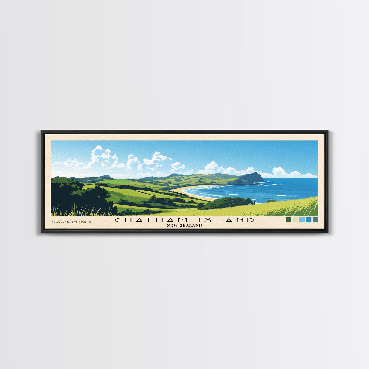 Chatham Island, New Zealand Panoramic Print, Vacation Gift, New Zealand Wall Art, Beach Painting, Beach Decor, Beach Or Lakehouse Art