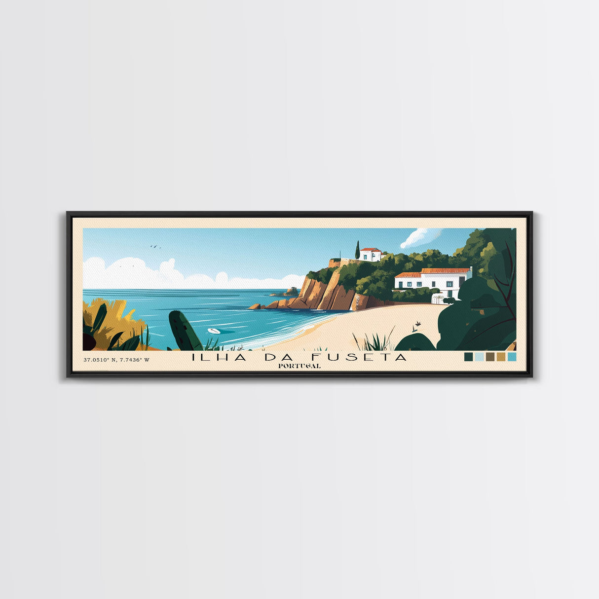 Ilha da Fuseta, Portugal Panoramic Print, Vacation Gift, Portugal Wall Art, Beach Painting, Beach Decor, Large Wall Art, Wood Frame Art