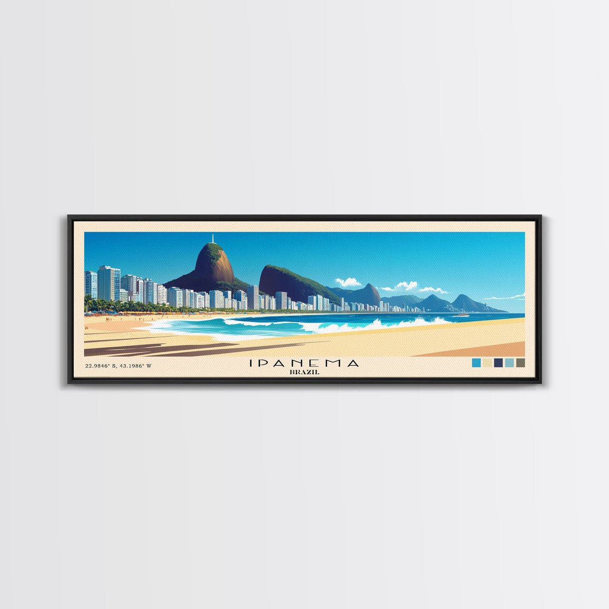 Ipanema, Brazil Panoramic Beach Print, Vacation Gift, Brazil Wall Art, Beach Painting, Beach Decor, Beach Painting