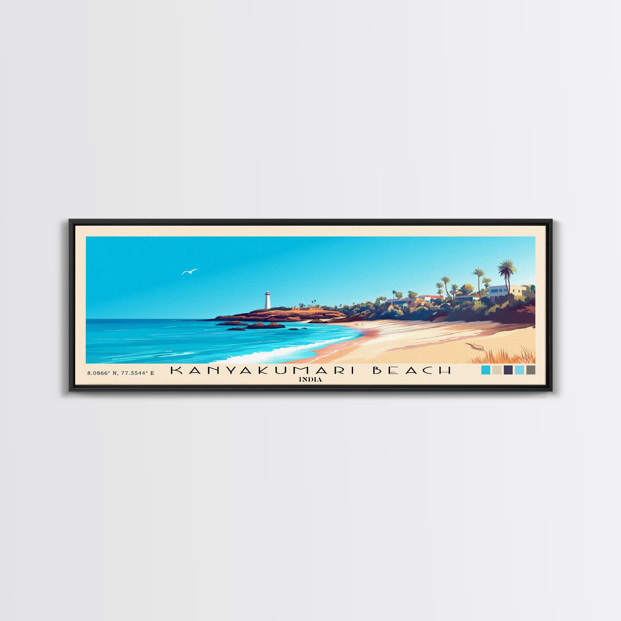 Kanyakumari Beach, India Panoramic Beach Print, Vacation Gift, India Wall Art, Framed Canvas Print, Framed Beach Painting