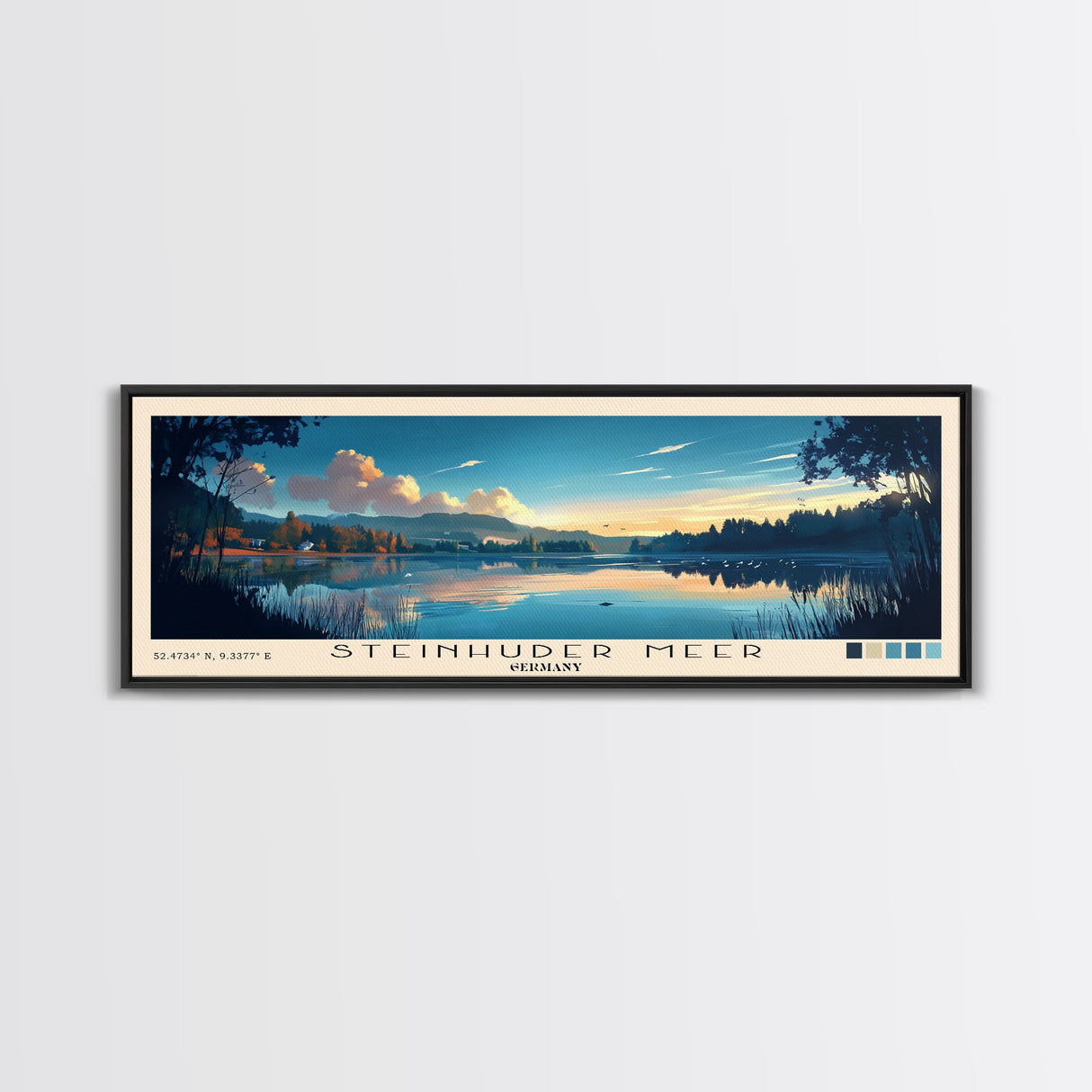 Steinhuder Meer, Germany Panoramic Beach Print, Vacation Gift, Germany Wall Art, Framed Canvas Print, Framed Beach Painting