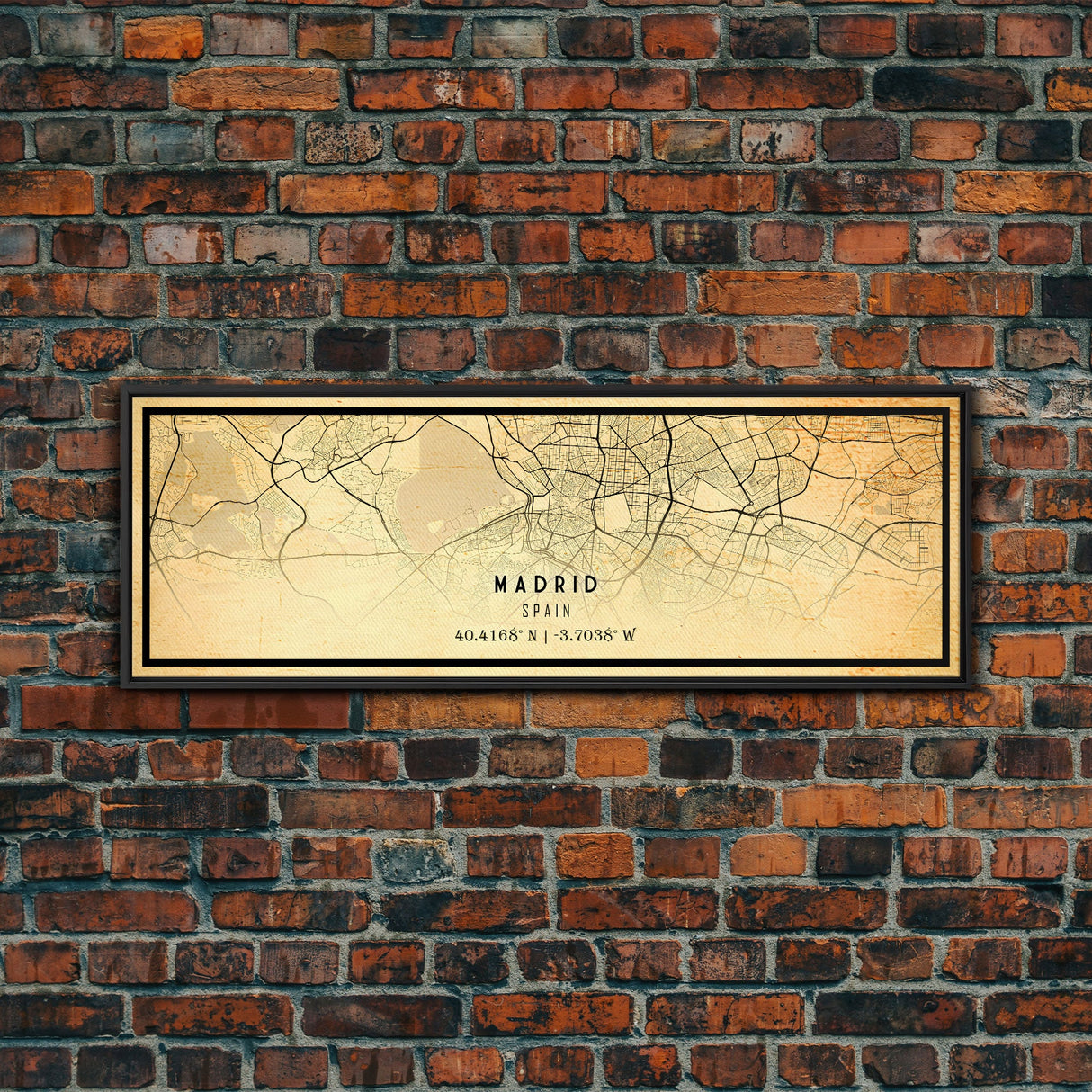 Panoramic Madrid Spain map print poster or framed canvas, Madrid map print poster canvas, city map print poster canvas, Vintage Travel Art