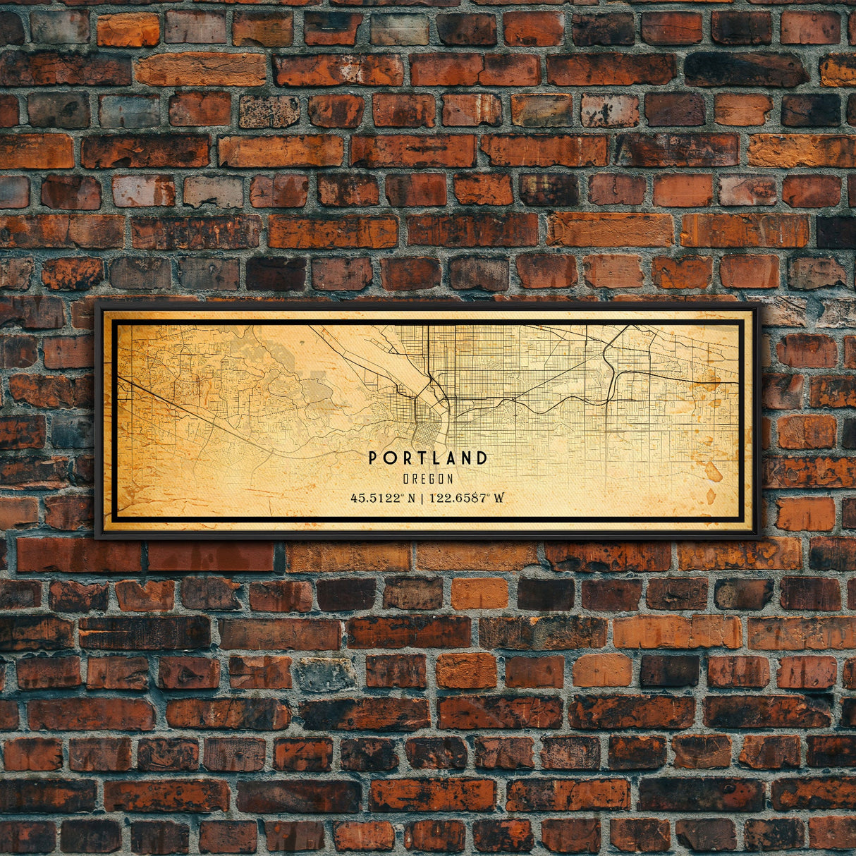 Panoramic Portland Oregon Street Map, Framed Canvas Art, Oregon United States Road Map Wall Art, Office Wall Art, Wall Decor for Office