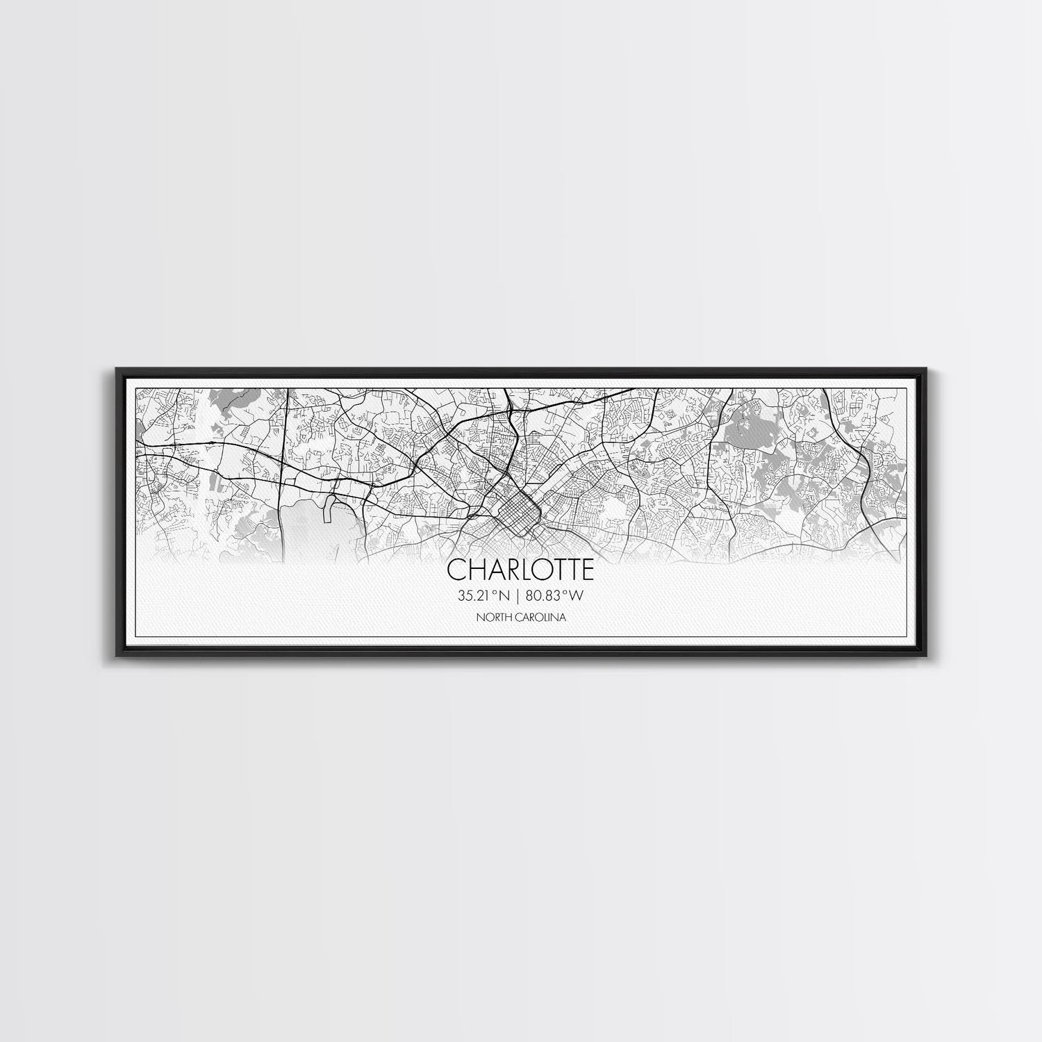 Panoramic Charlotte City Map, North Carolina Art, Map Print, Minimalist Wall Art, Canvas Art, Housewarming Gift, Street Map, Closing Gift